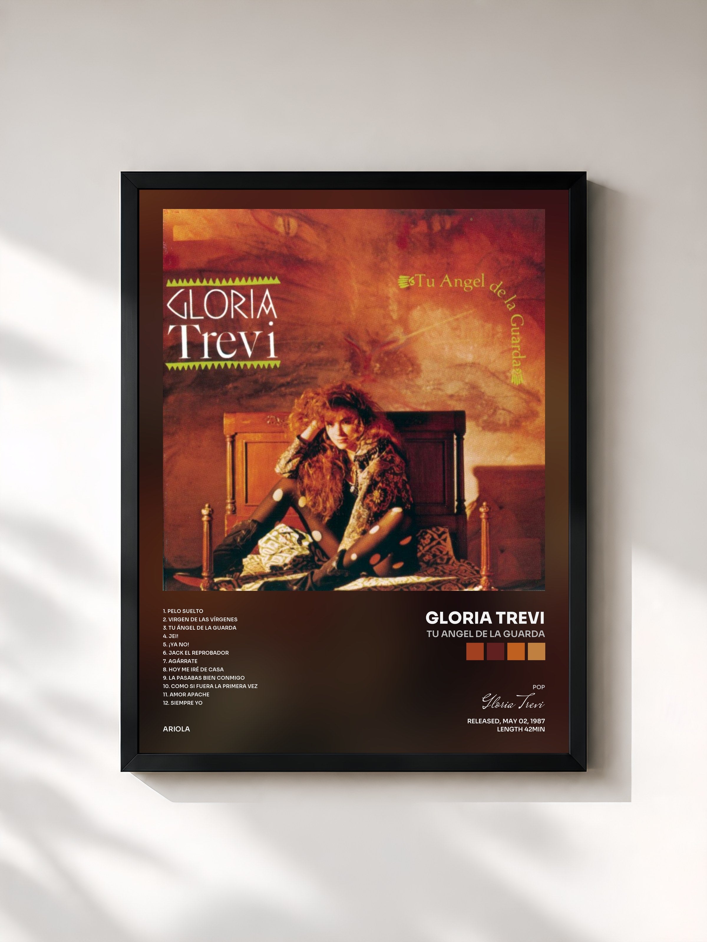 #noir Tableau de l'album Tu Angel De La Guarda de Gloria Trevi, cadre noir, imprimé et encadré en France