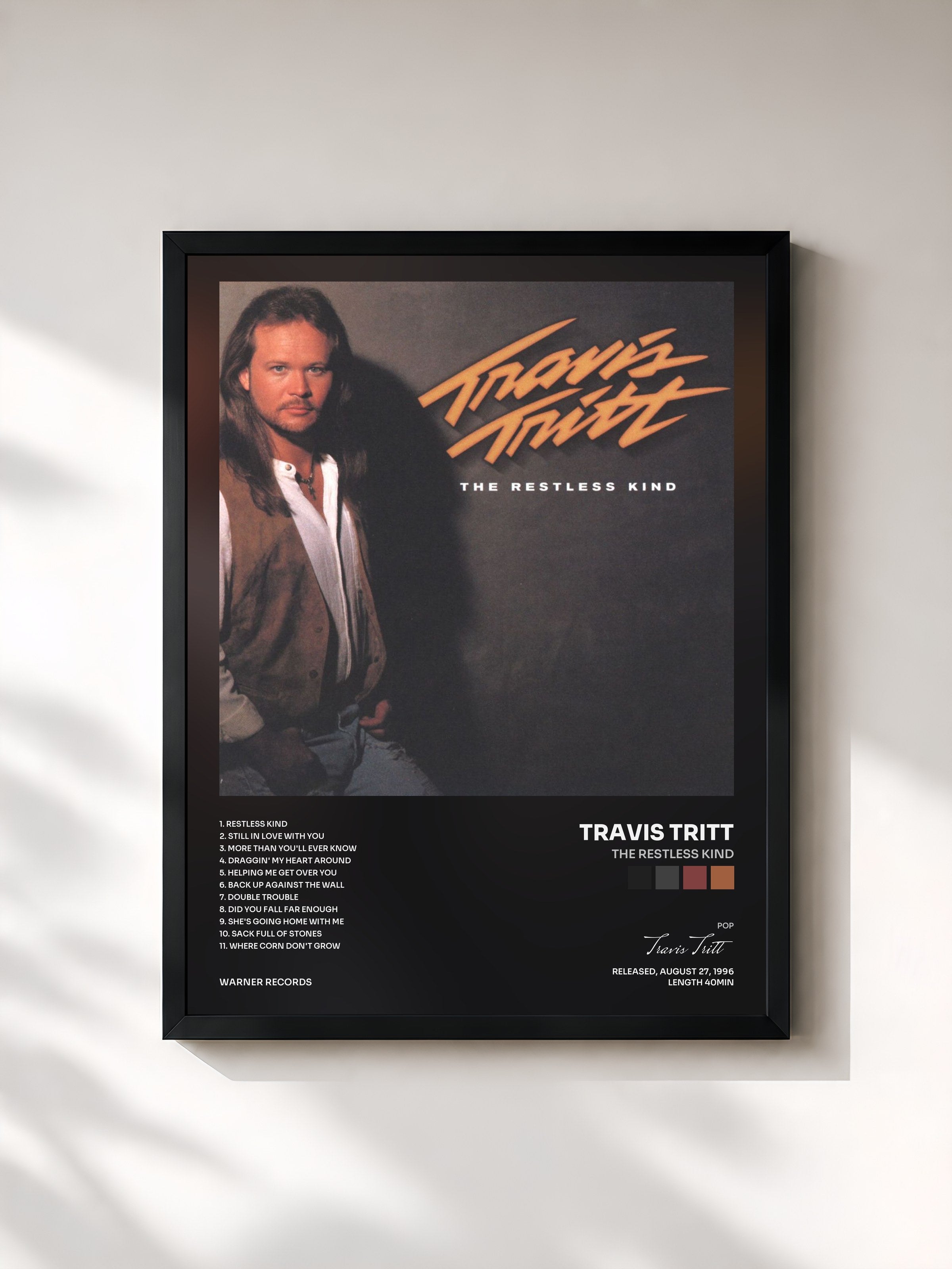 #noir Tableau de l'album The Restless Kind de Travis Tritt, cadre noir, imprimé et encadré en France