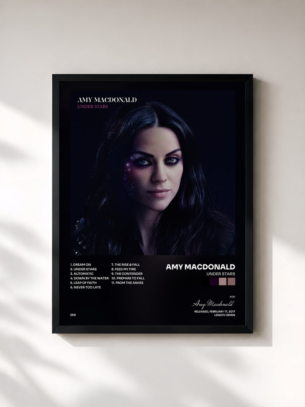 #noir Tableau de l'album Under Stars de Amy Macdonald, cadre noir, imprimé et encadré en France