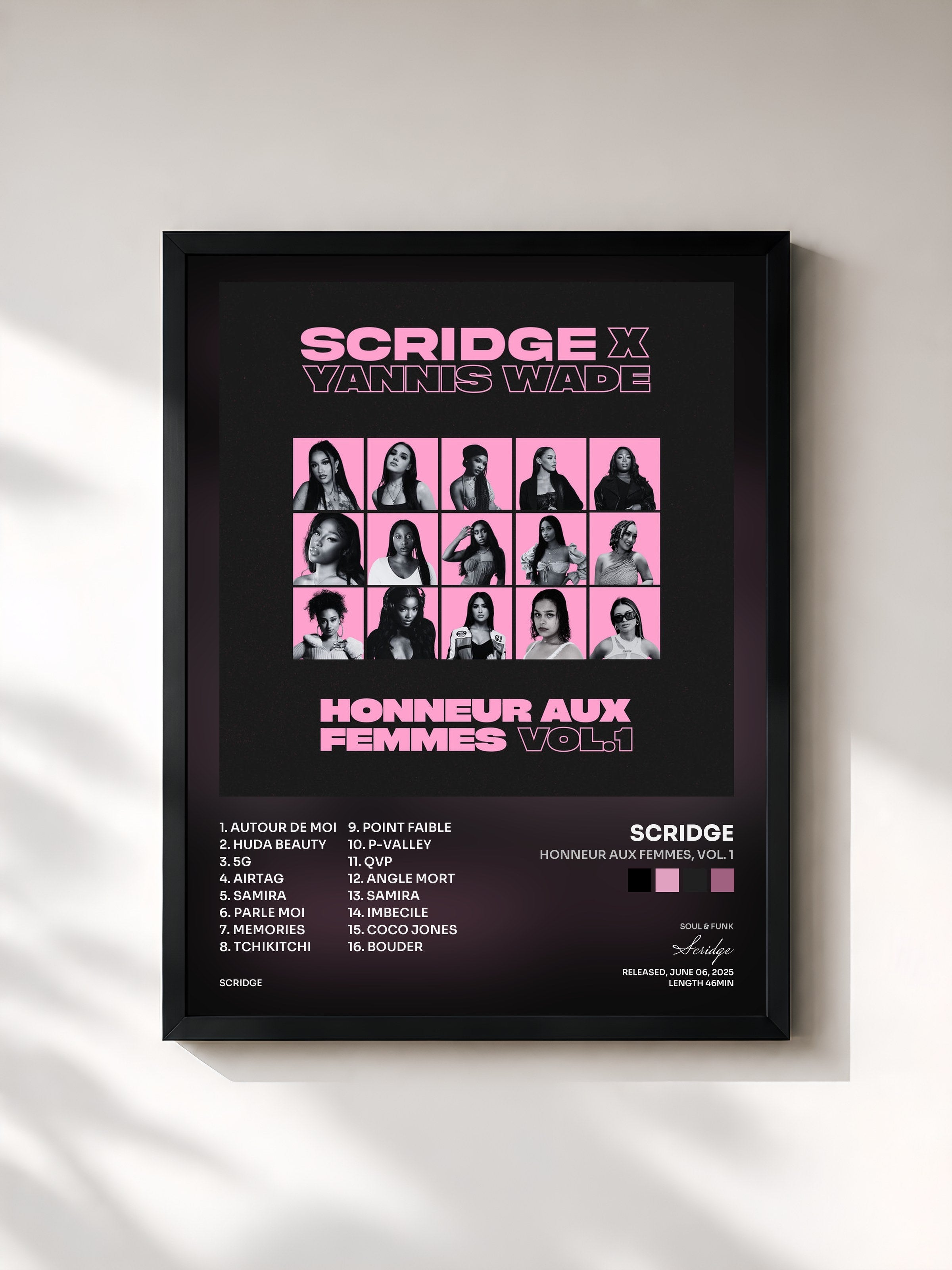 #noir Tableau de l'album HONNEUR AUX FEMMES, VOL. 1 de Scridge, cadre noir, imprimé et encadré en France