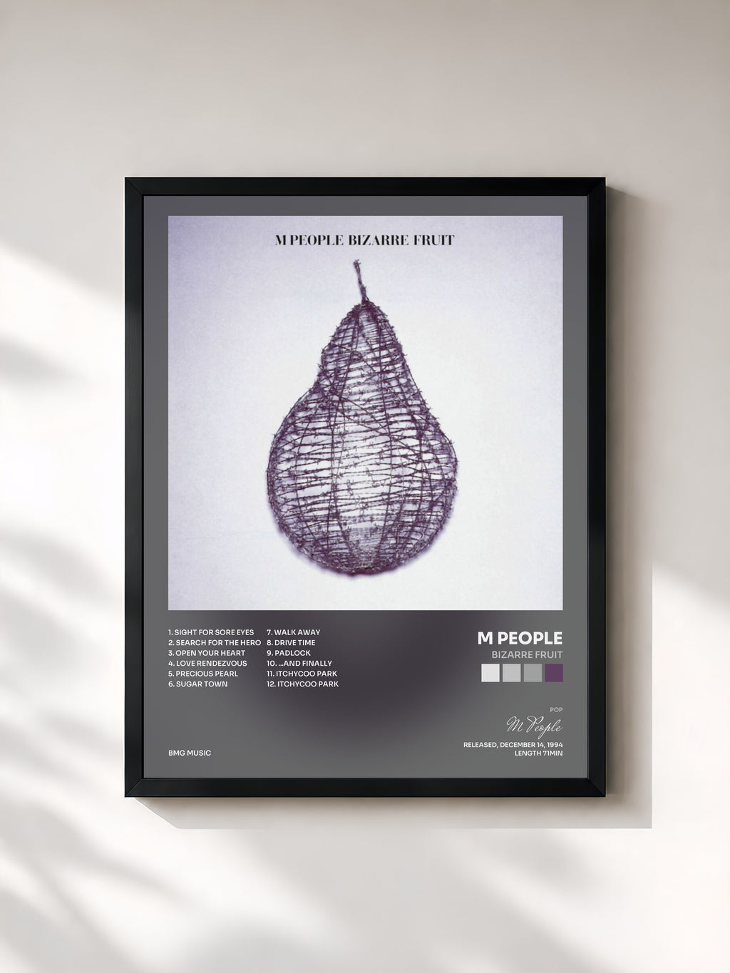 #noir Tableau de l'album Bizarre Fruit de M People, cadre noir, imprimé et encadré en France