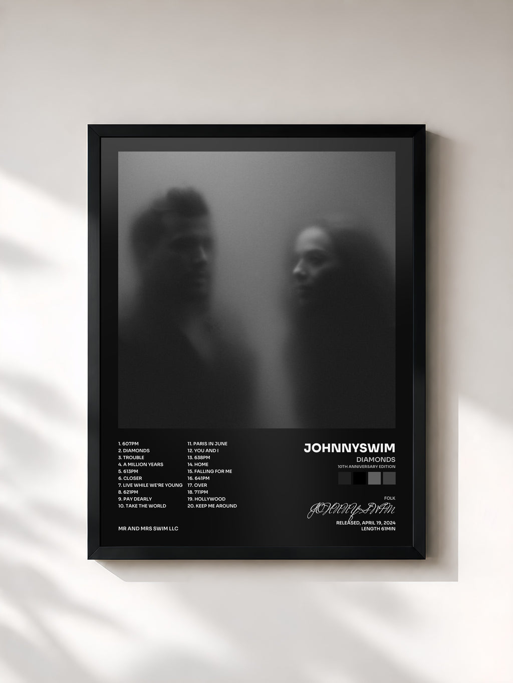 #noir Tableau de l'album Diamonds (10th Anniversary Edition) de JOHNNYSWIM, cadre noir, imprimé et encadré en France