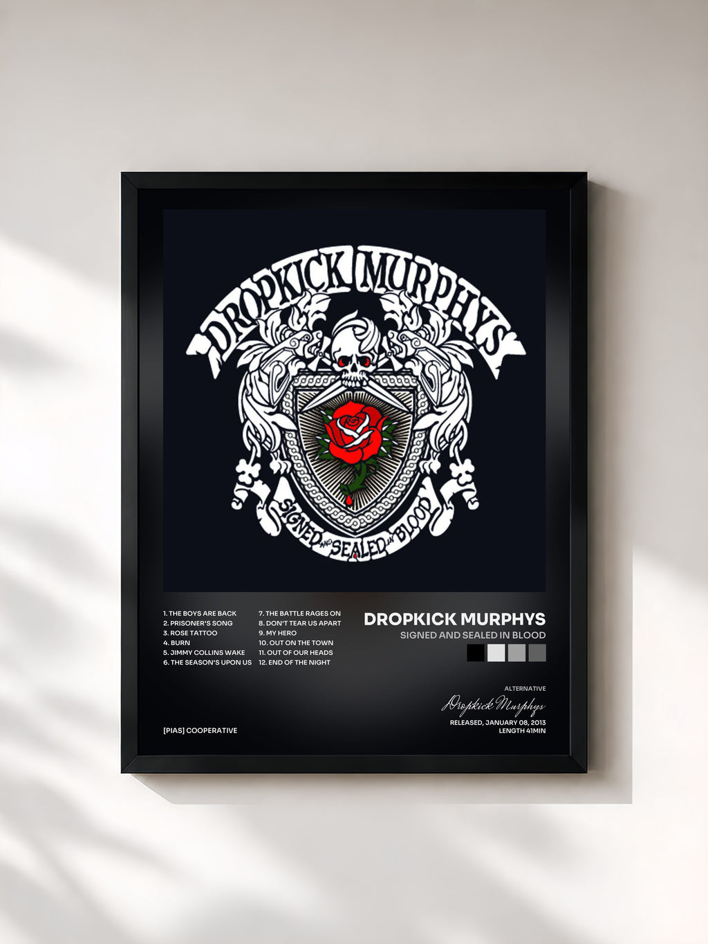 #noir Tableau de l'album Signed and Sealed In Blood de Dropkick Murphys, cadre noir, imprimé et encadré en France