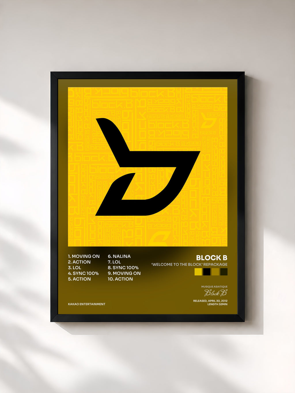 #noir Tableau de l'album ‘Welcome to the BLOCK’ Repackage de Block B, cadre noir, imprimé et encadré en France