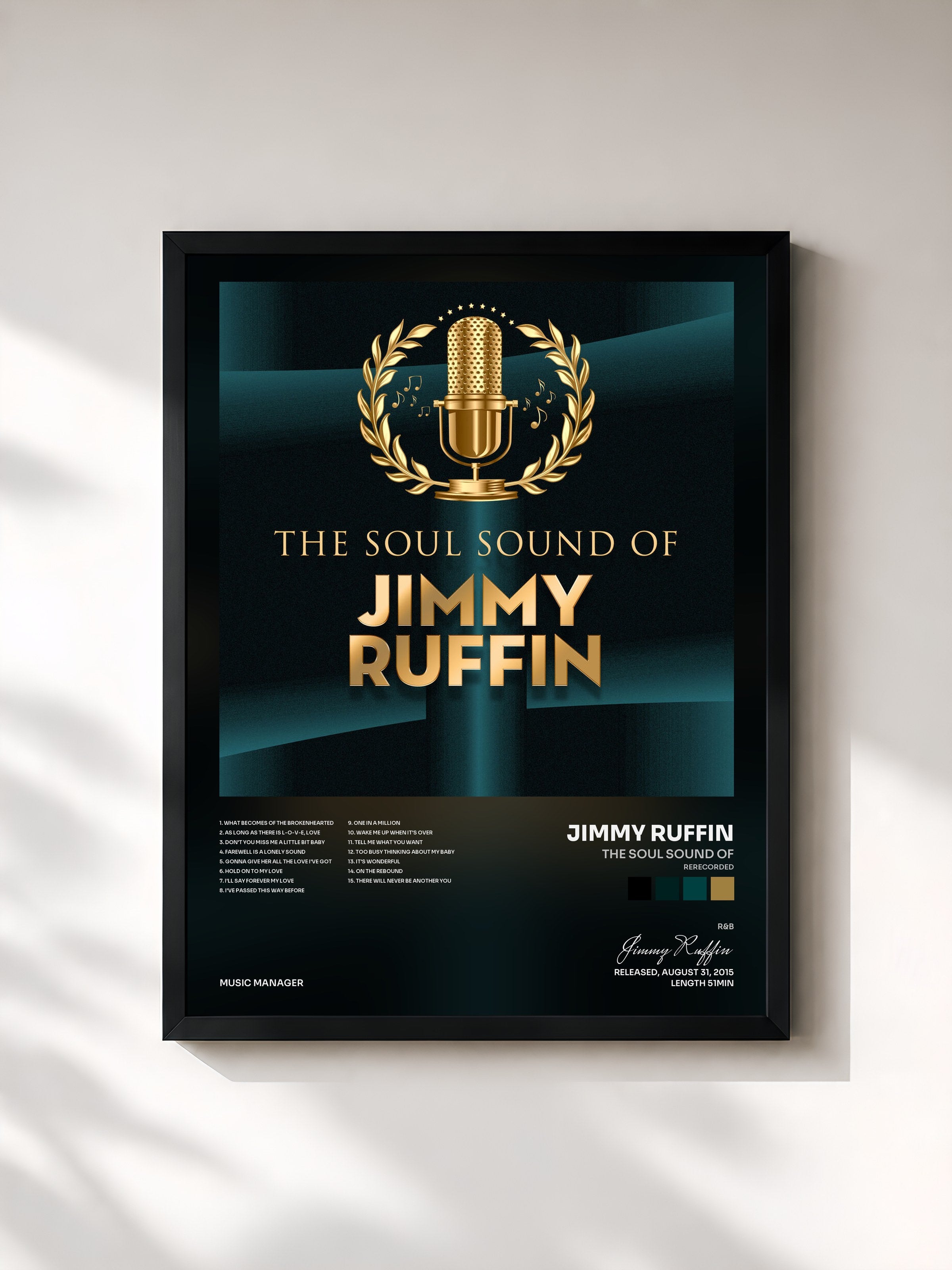 #noir Tableau de l'album The Soul Sound of (Rerecorded) de Jimmy Ruffin, cadre noir, imprimé et encadré en France