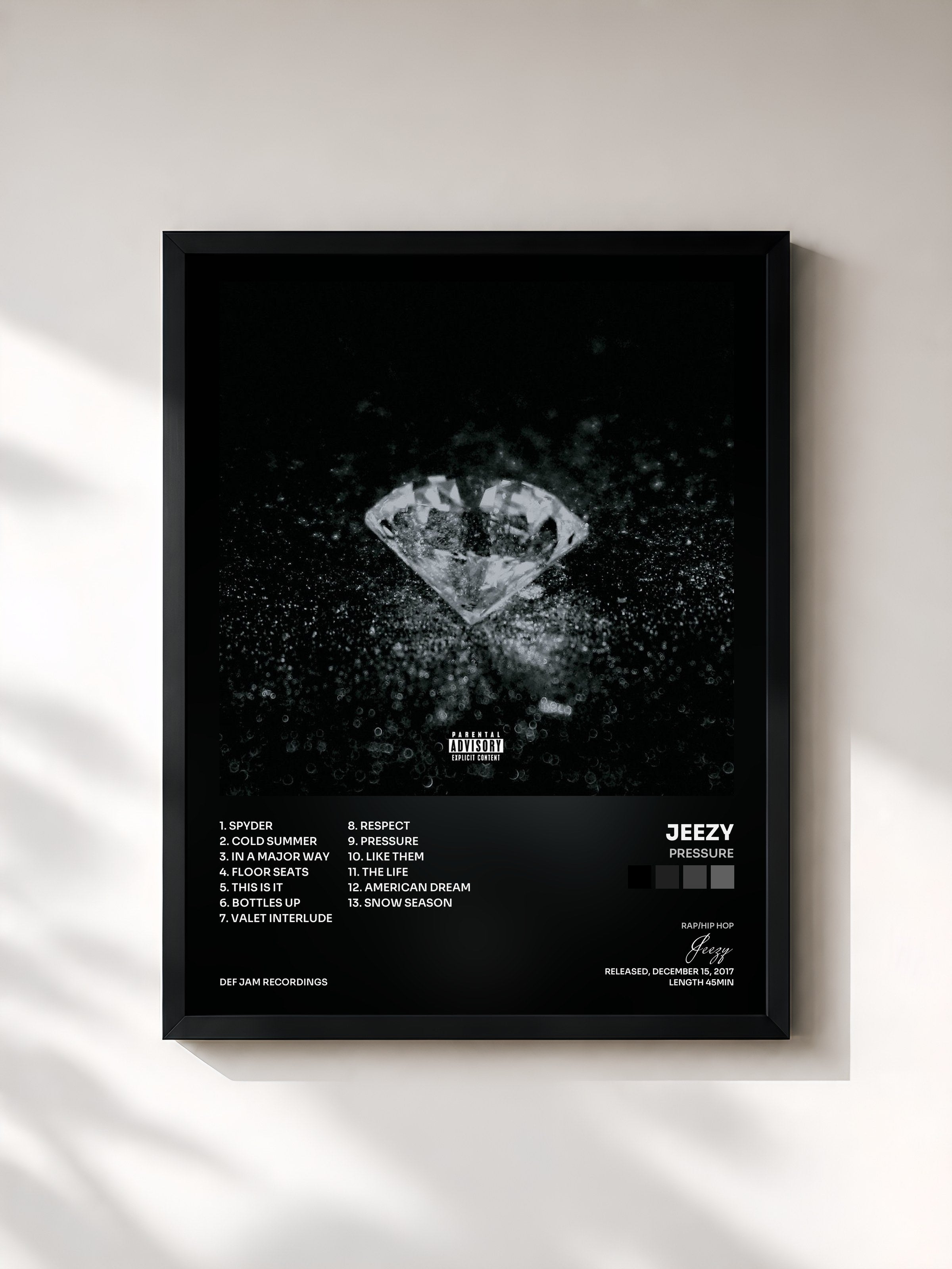 #noir Tableau de l'album Pressure de Jeezy, cadre noir, imprimé et encadré en France