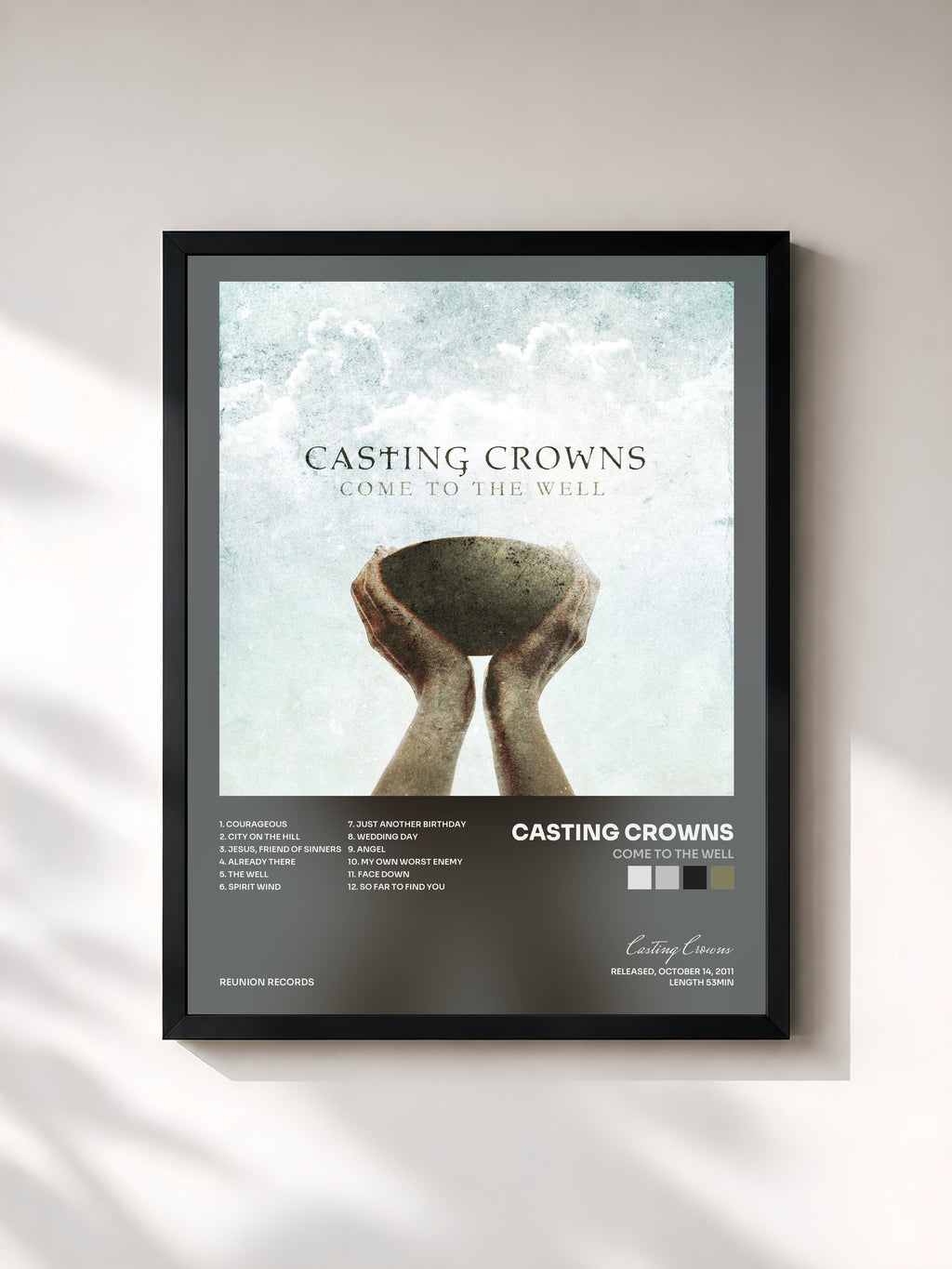 #noir Tableau de l'album Come To The Well de Casting Crowns, cadre noir, imprimé et encadré en France