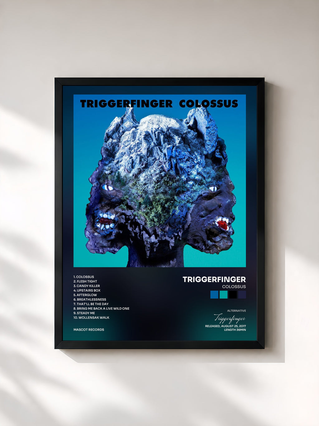 #noir Tableau de l'album Colossus de Triggerfinger, cadre noir, imprimé et encadré en France