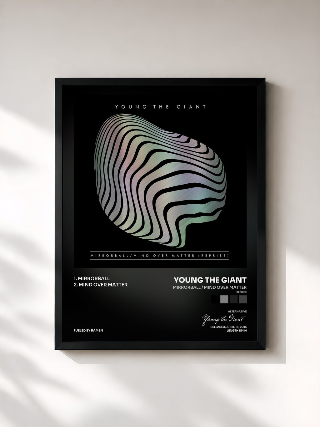 #noir Tableau de l'album Mirrorball / Mind Over Matter (Reprise) de Young the Giant, cadre noir, imprimé et encadré en France