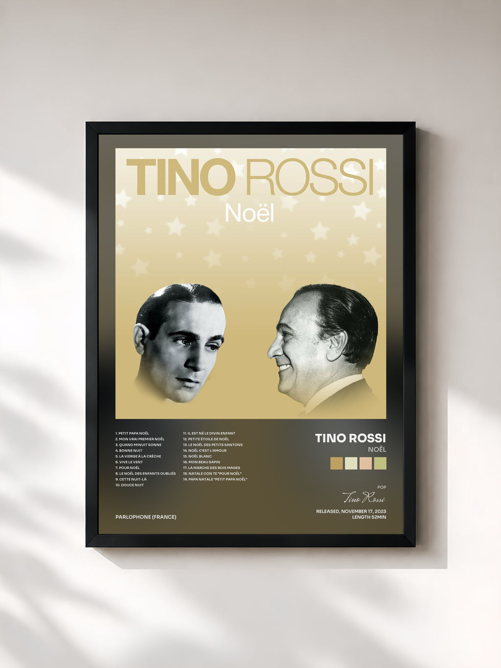 #noir Tableau de l'album Noël de Tino Rossi, cadre noir, imprimé et encadré en France