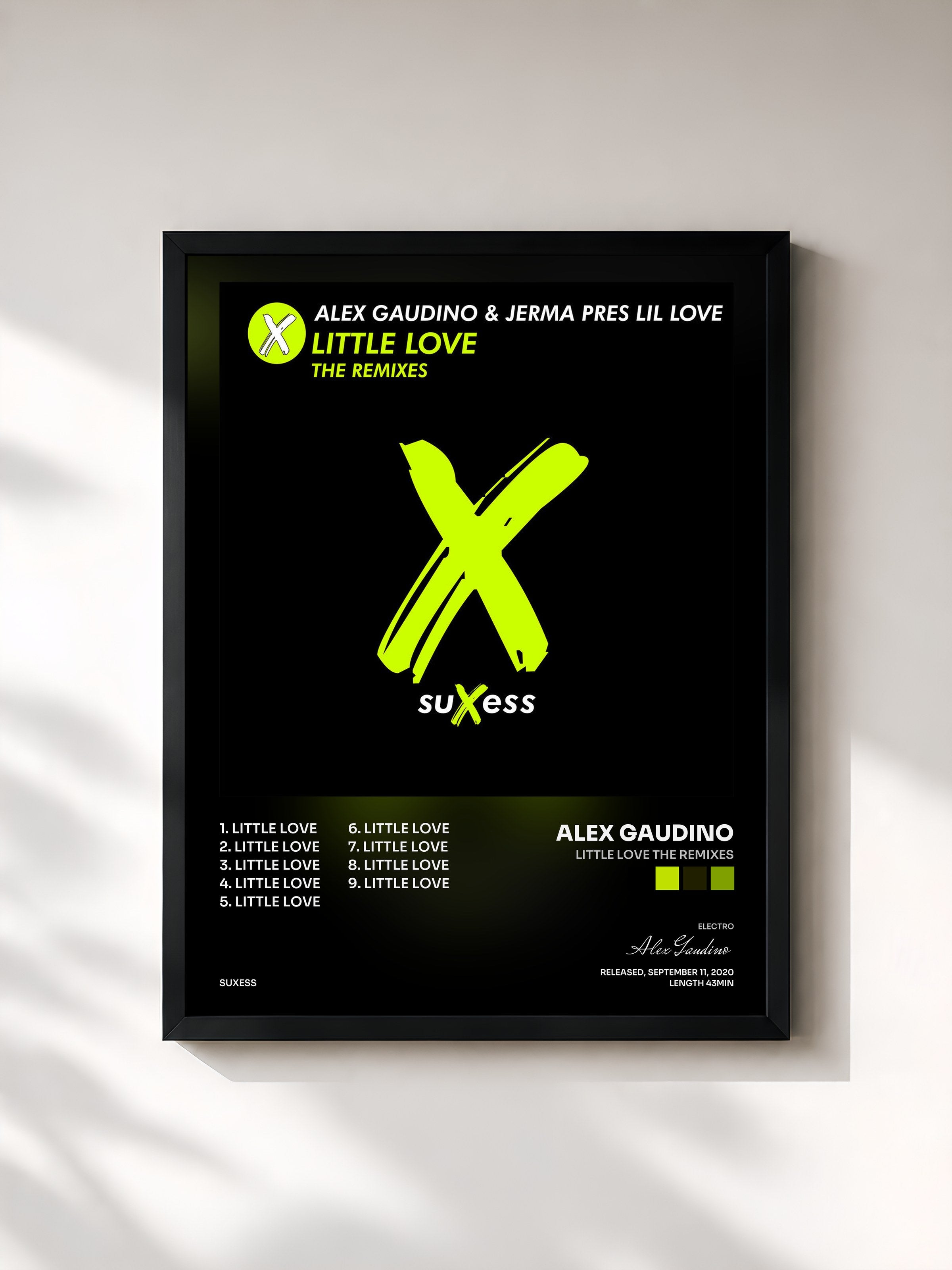 #noir Tableau de l'album Little Love the Remixes de Alex Gaudino, cadre noir, imprimé et encadré en France