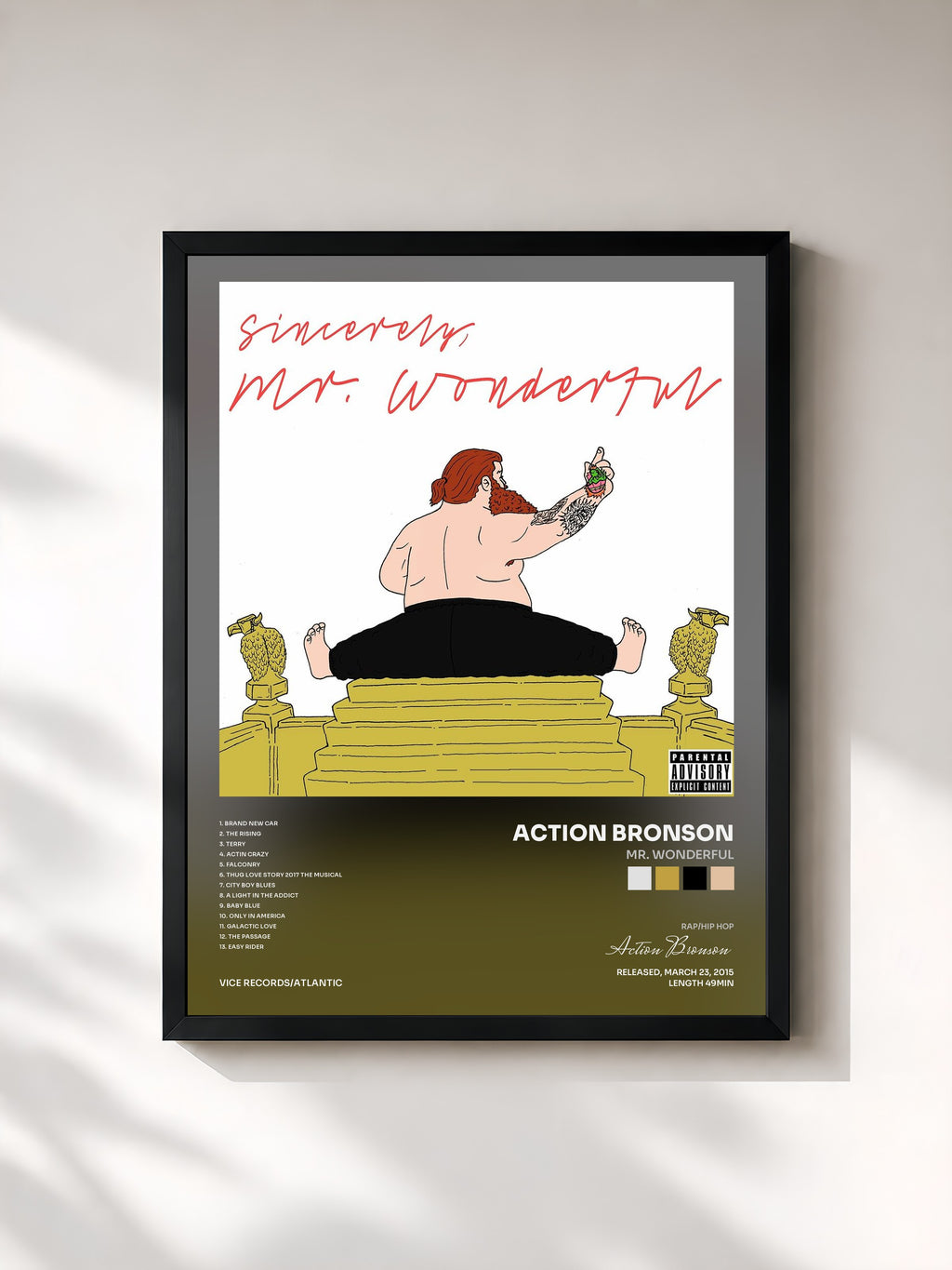 #noir Tableau de l'album Mr. Wonderful de Action Bronson, cadre noir, imprimé et encadré en France