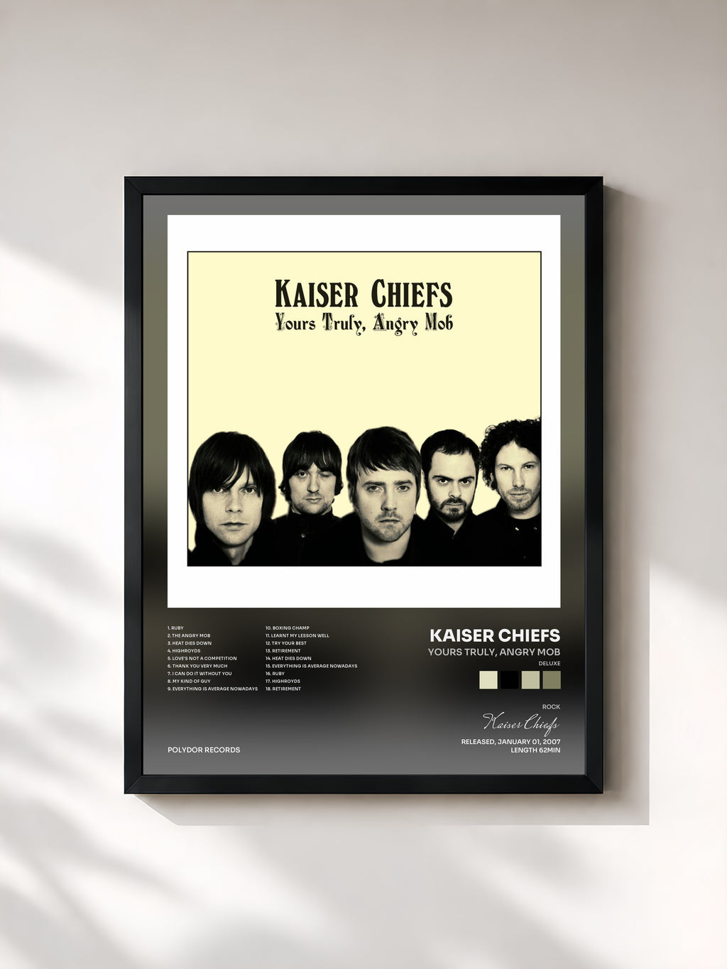 #noir Tableau de l'album Yours Truly, Angry Mob (Deluxe) de Kaiser Chiefs, cadre noir, imprimé et encadré en France