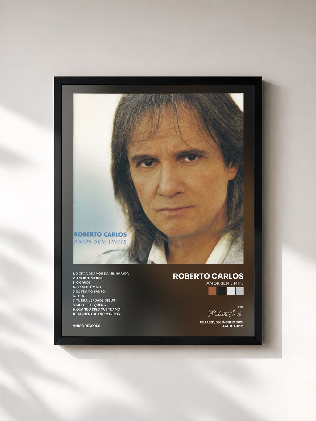 #noir Tableau de l'album Amor Sem Limite de Roberto Carlos, cadre noir, imprimé et encadré en France