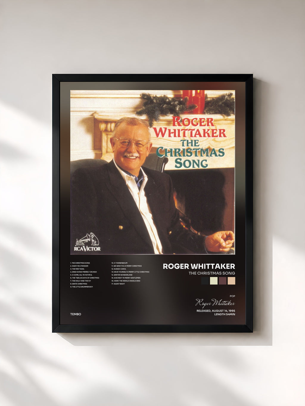 #noir Tableau de l'album The Christmas Song de Roger Whittaker, cadre noir, imprimé et encadré en France