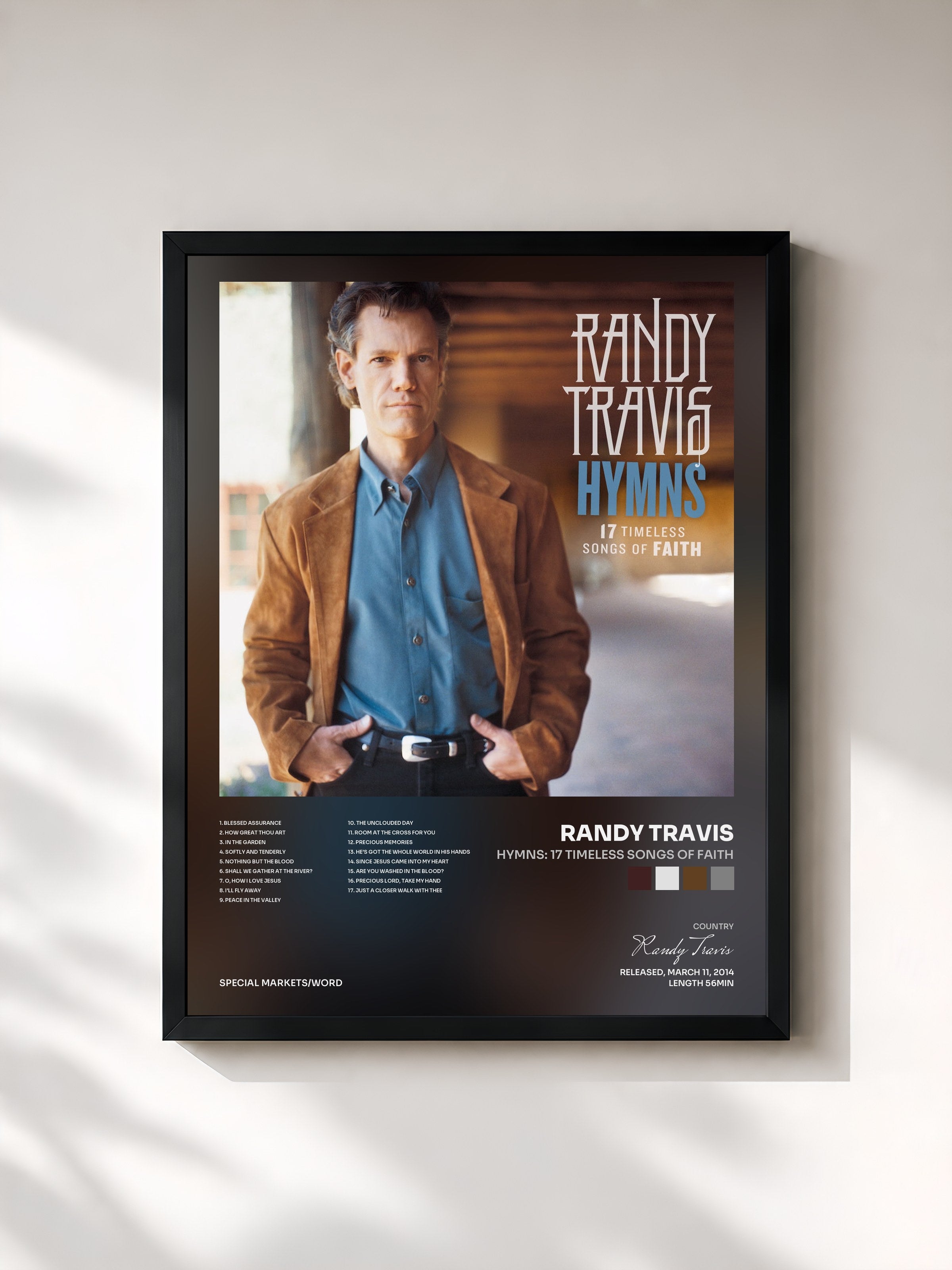 #noir Tableau de l'album Hymns: 17 Timeless Songs of Faith de Randy Travis, cadre noir, imprimé et encadré en France