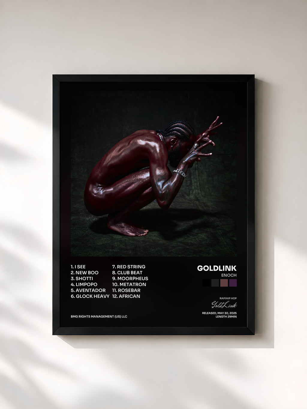 #noir Tableau de l'album ENOCH de GoldLink, cadre noir, imprimé et encadré en France