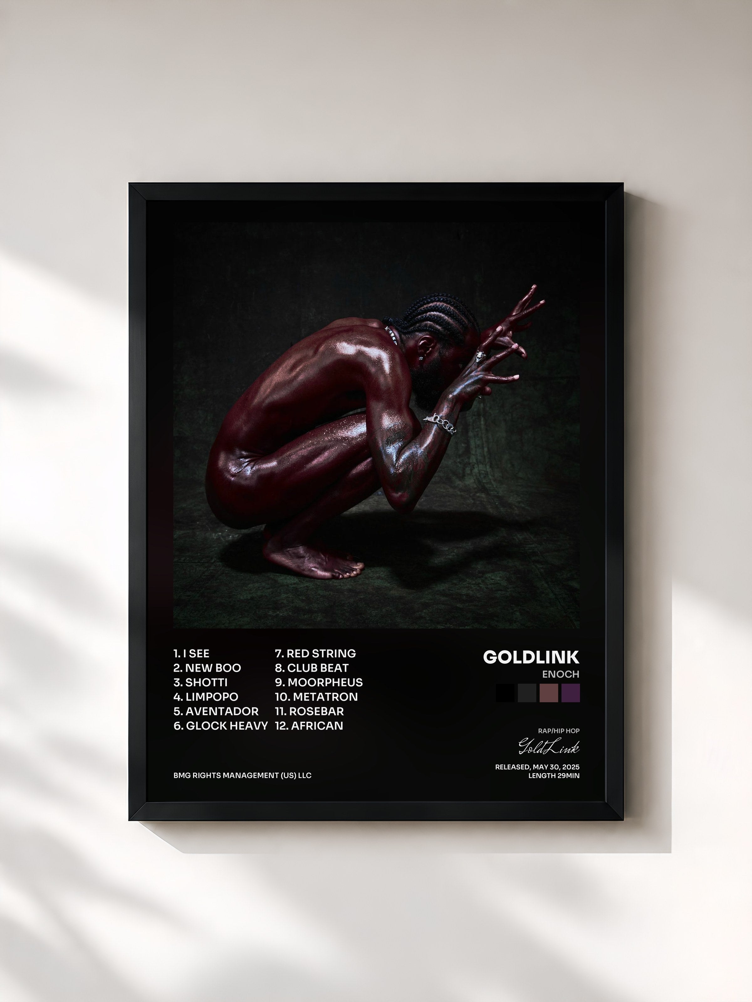 #noir Tableau de l'album ENOCH de GoldLink, cadre noir, imprimé et encadré en France