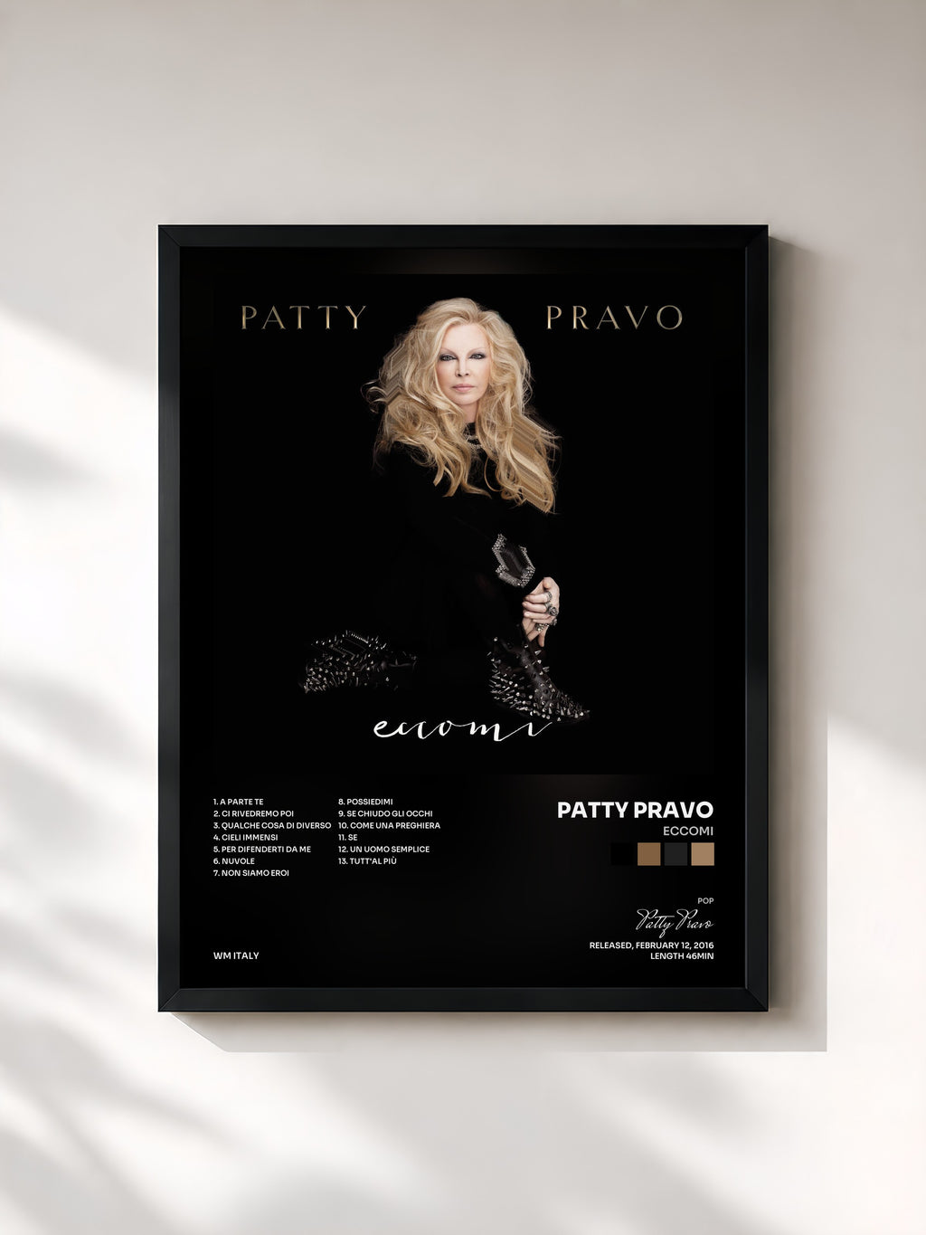 #noir Tableau de l'album Eccomi de Patty Pravo, cadre noir, imprimé et encadré en France