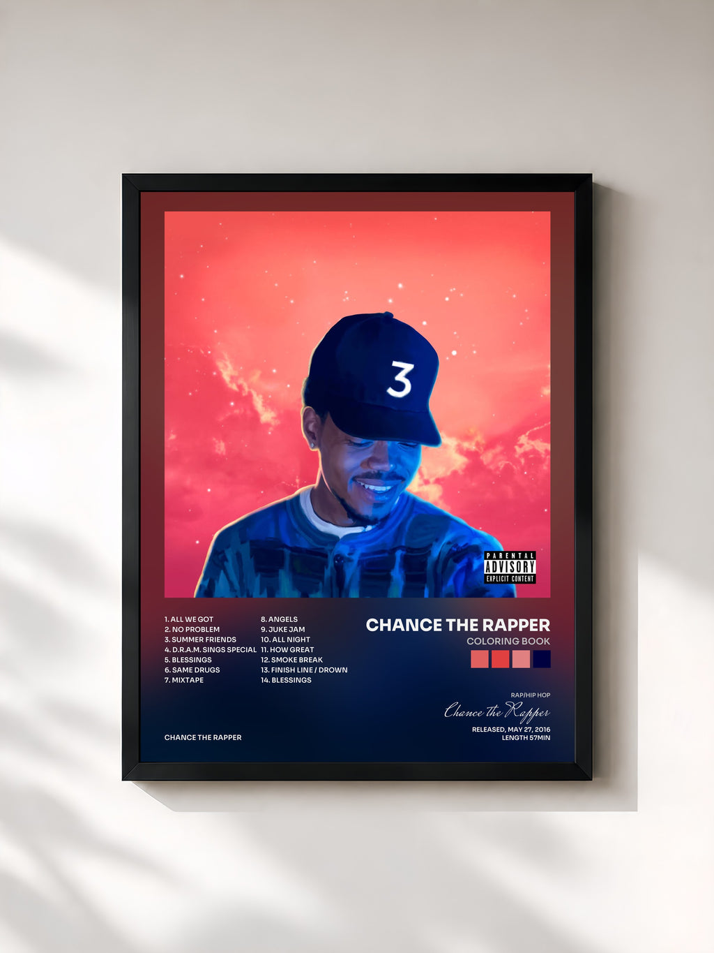 #noir Tableau de l'album Coloring Book de Chance the Rapper, cadre noir, imprimé et encadré en France