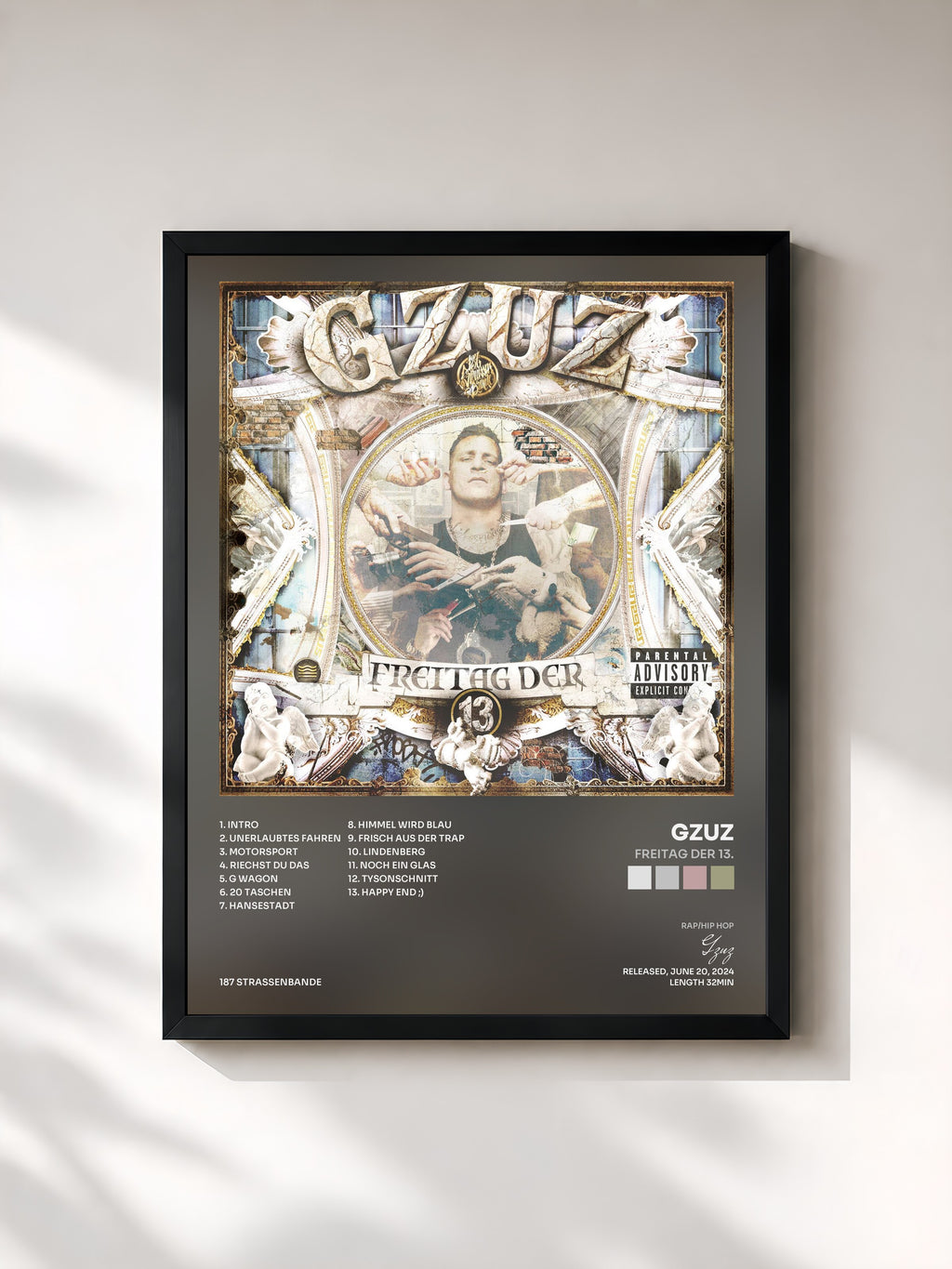 #noir Tableau de l'album Freitag der 13. de Gzuz, cadre noir, imprimé et encadré en France