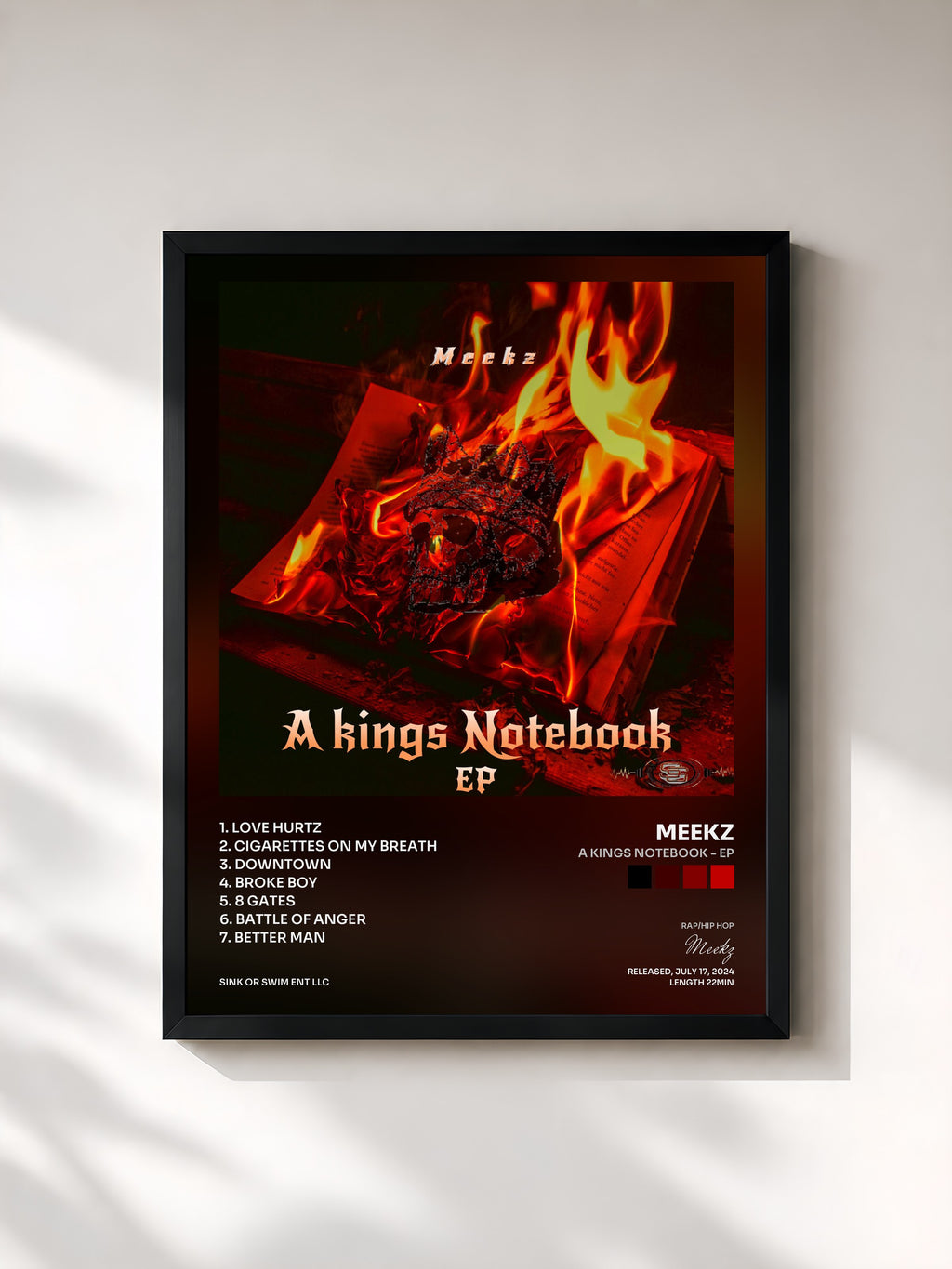 #noir Tableau de l'album A Kings Notebook - EP de Meekz, cadre noir, imprimé et encadré en France