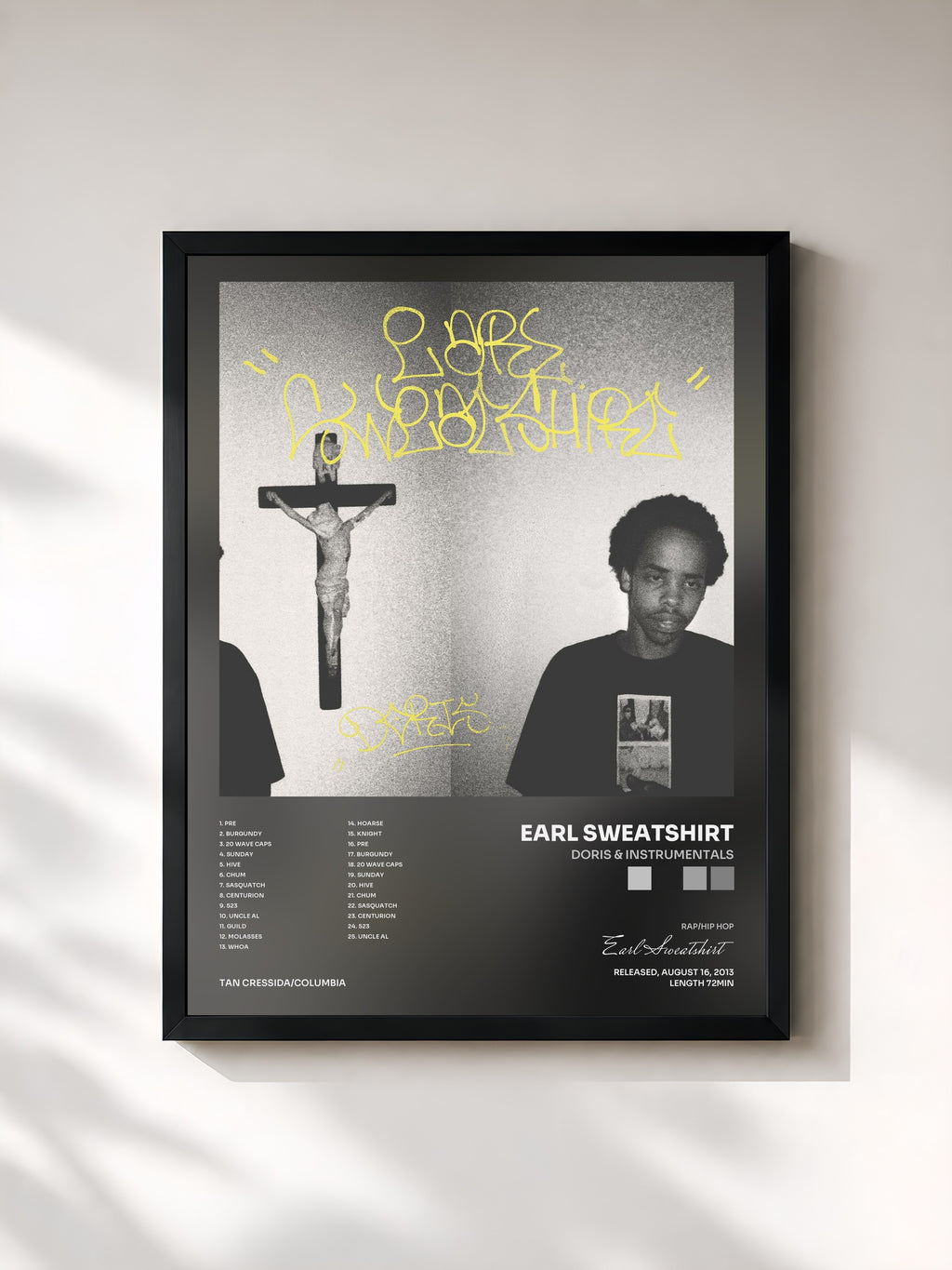 #noir Tableau de l'album Doris & Instrumentals de Earl Sweatshirt, cadre noir, imprimé et encadré en France