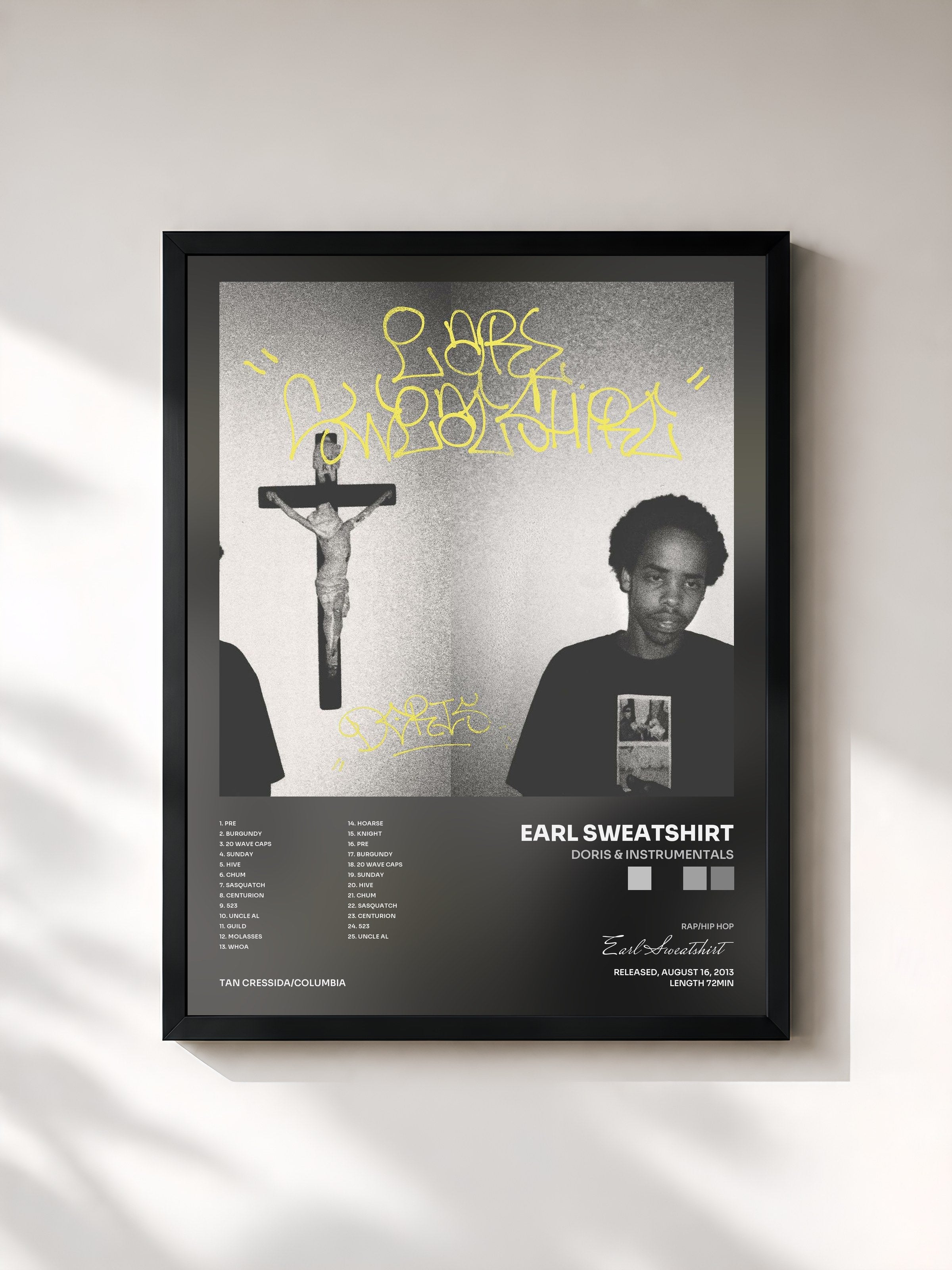 #noir Tableau de l'album Doris & Instrumentals de Earl Sweatshirt, cadre noir, imprimé et encadré en France