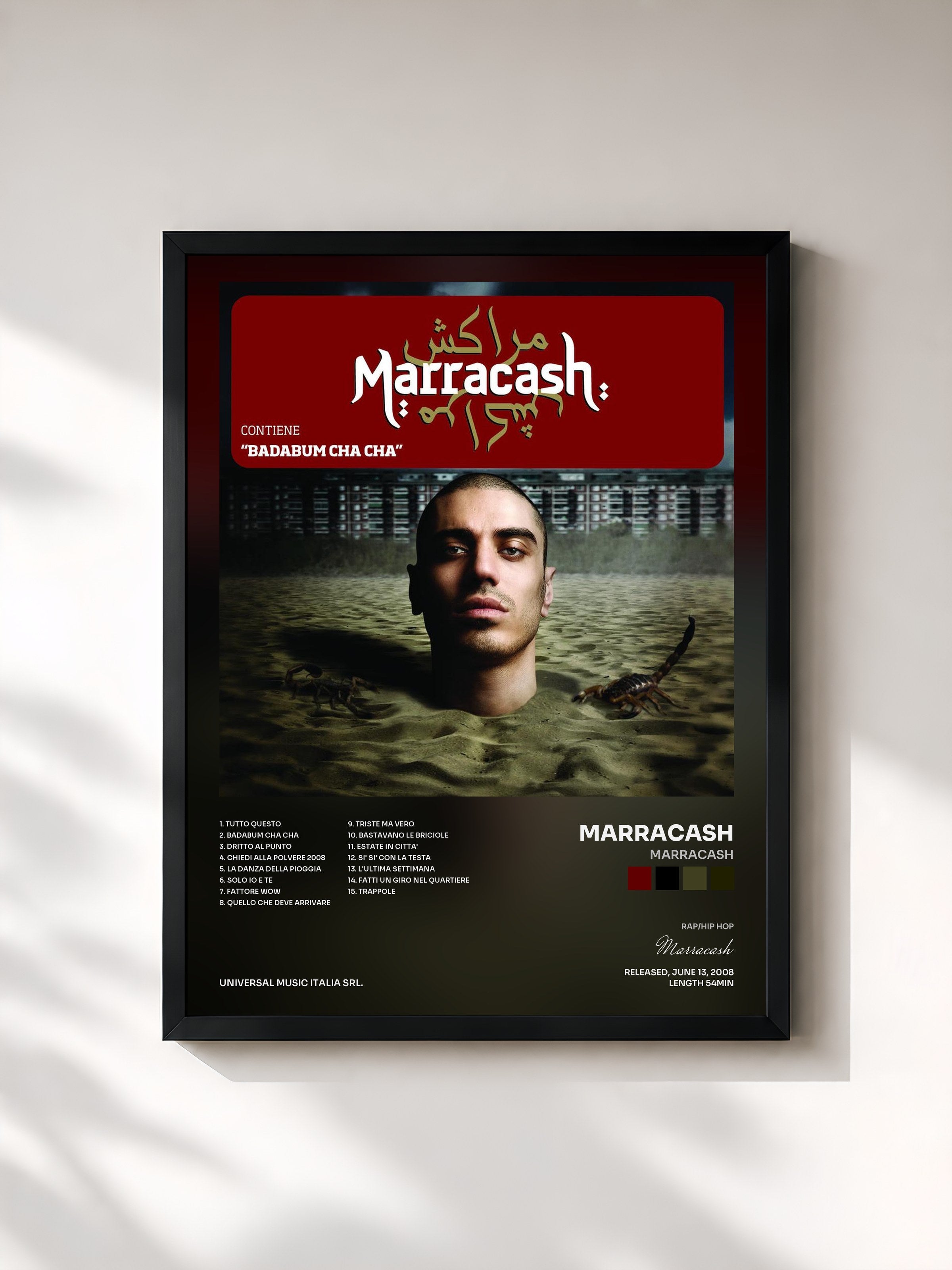 #noir Tableau de l'album Marracash de Marracash, cadre noir, imprimé et encadré en France