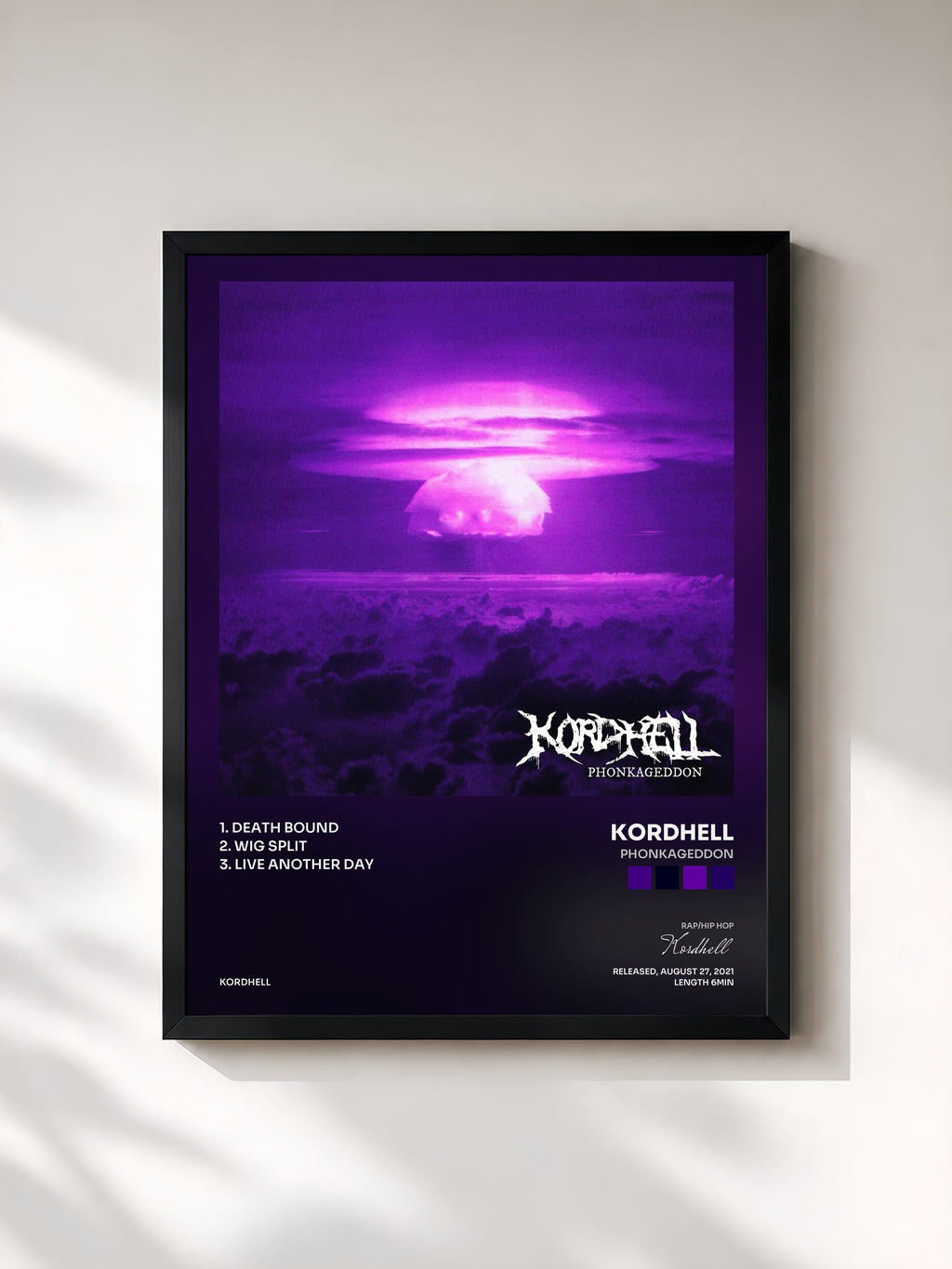 #noir Tableau de l'album Phonkageddon de Kordhell, cadre noir, imprimé et encadré en France