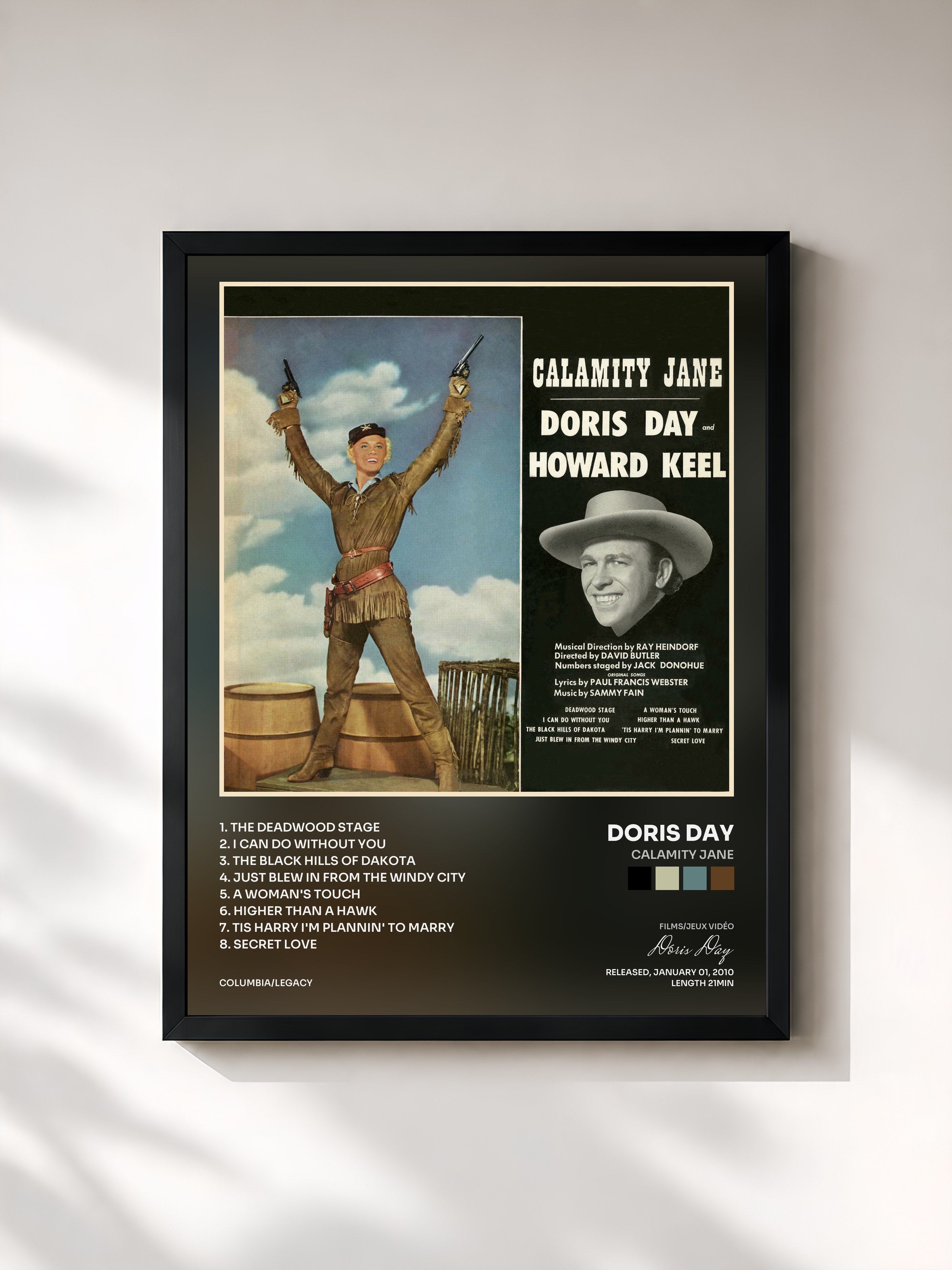 #noir Tableau de l'album Calamity Jane de Doris Day, cadre noir, imprimé et encadré en France