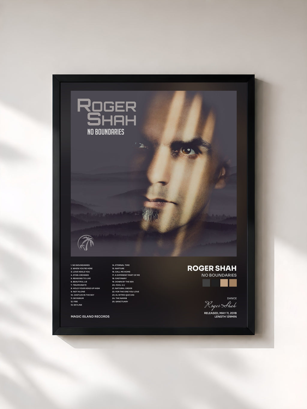 #noir Tableau de l'album No Boundaries de Roger Shah, cadre noir, imprimé et encadré en France