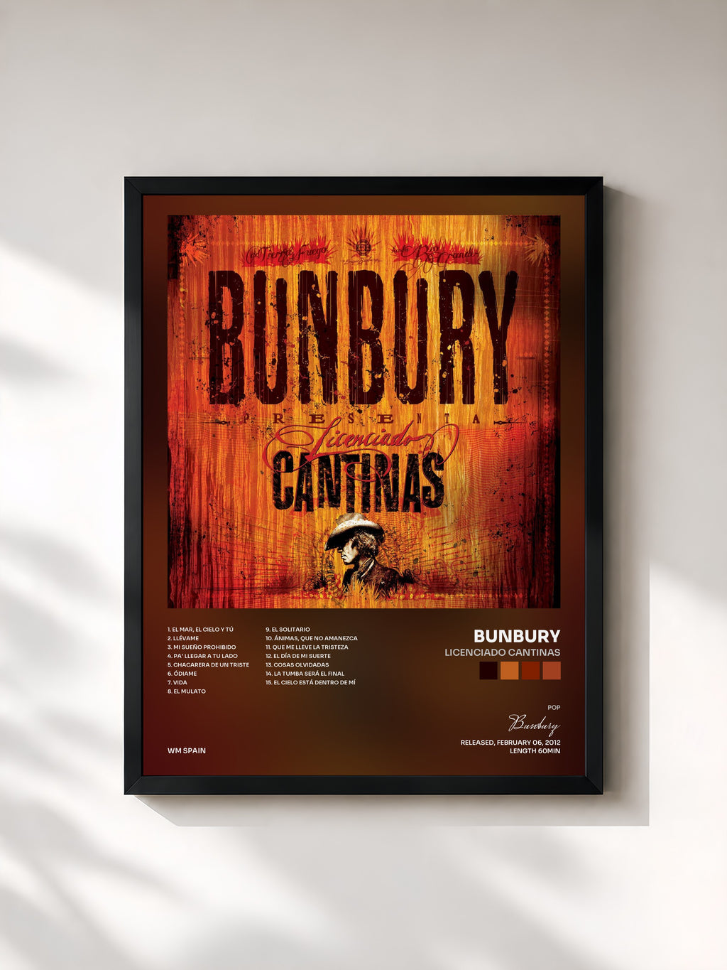 #noir Tableau de l'album Licenciado cantinas de Bunbury, cadre noir, imprimé et encadré en France