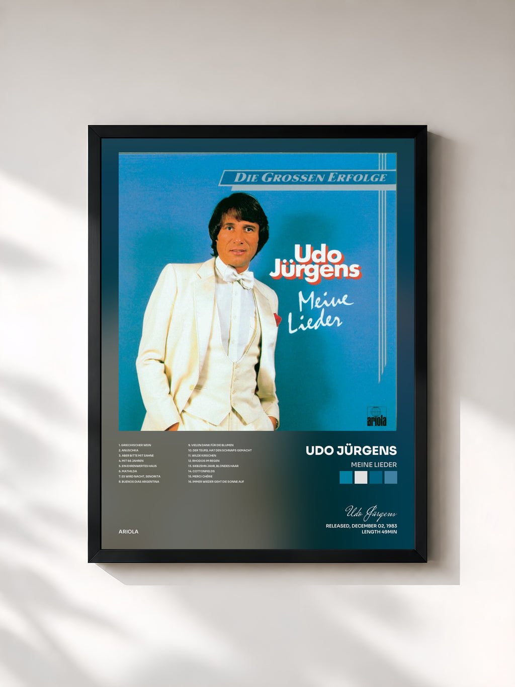 #noir Tableau de l'album Meine Lieder de Udo Jürgens, cadre noir, imprimé et encadré en France