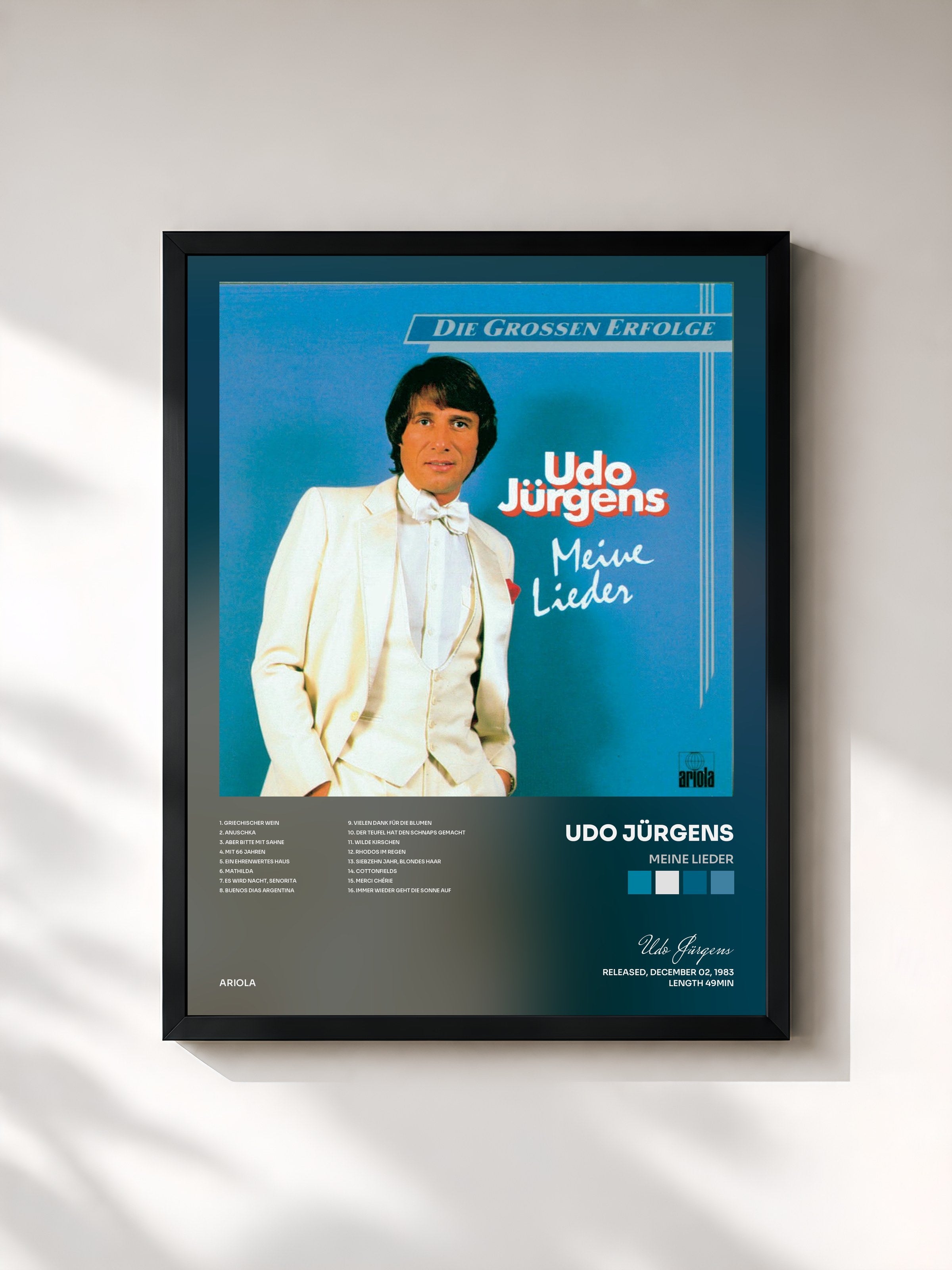 #noir Tableau de l'album Meine Lieder de Udo Jürgens, cadre noir, imprimé et encadré en France