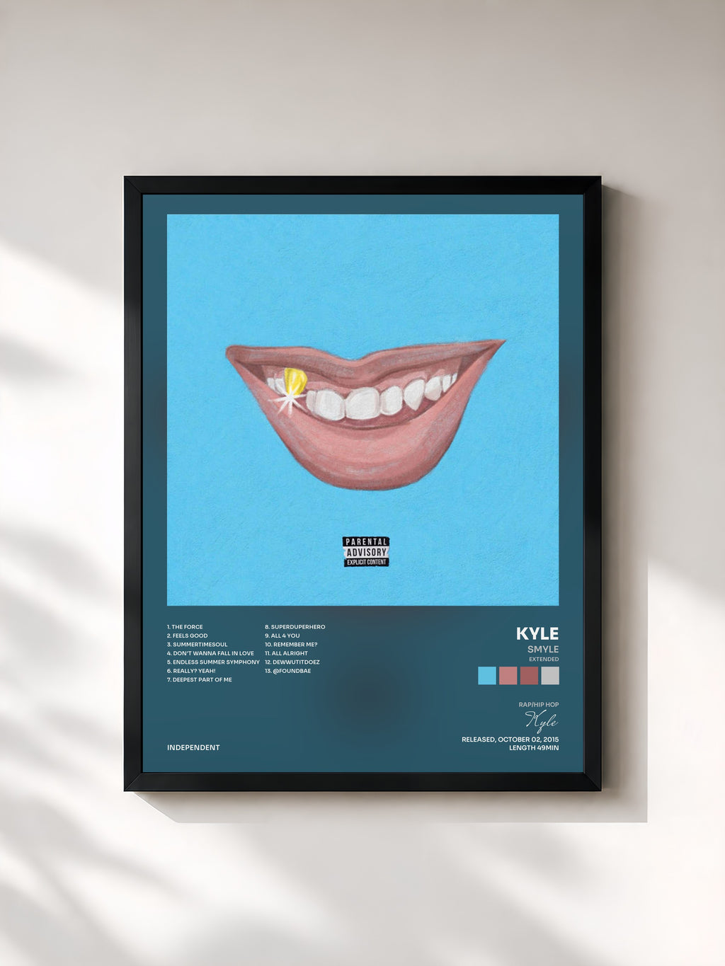 #noir Tableau de l'album Smyle (Extended) de Kyle, cadre noir, imprimé et encadré en France