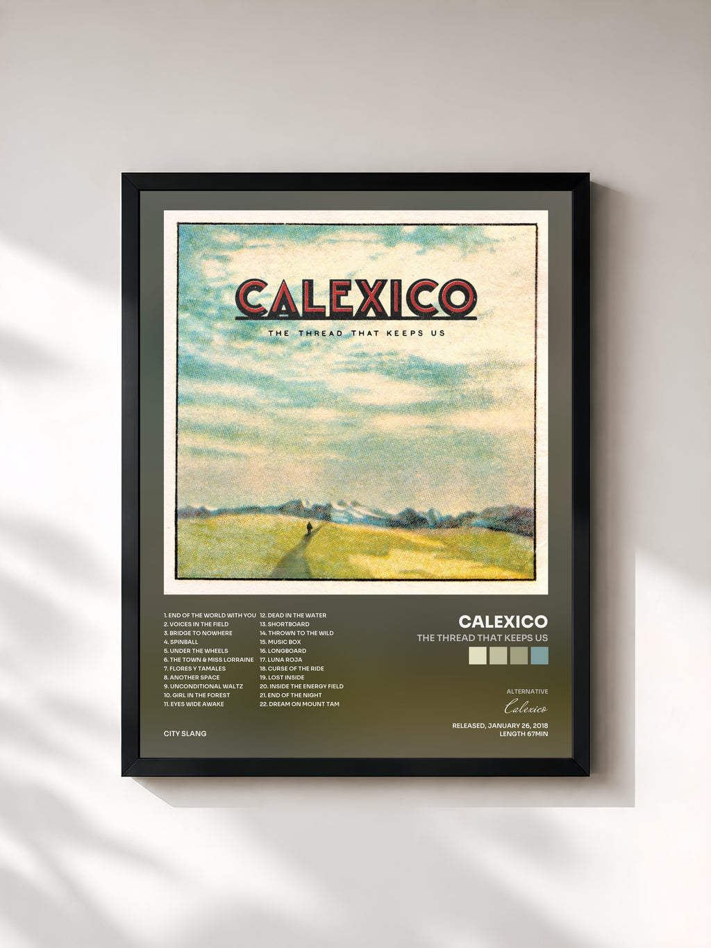 #noir Tableau de l'album The Thread That Keeps Us de Calexico, cadre noir, imprimé et encadré en France