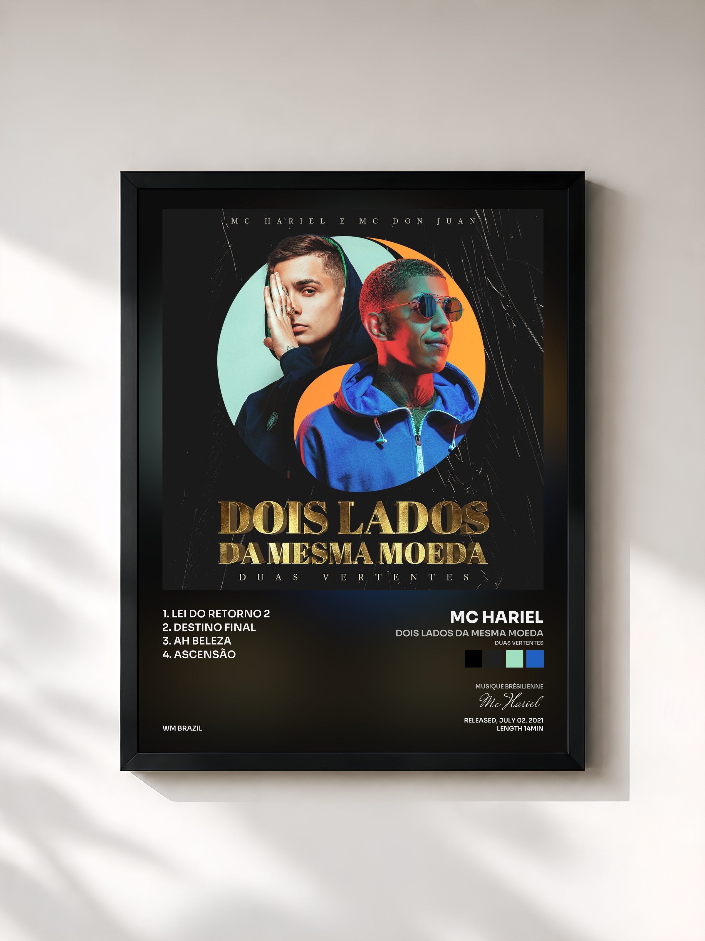 #noir Tableau de l'album Dois Lados da Mesma Moeda (Duas Vertentes) de Mc Hariel, cadre noir, imprimé et encadré en France