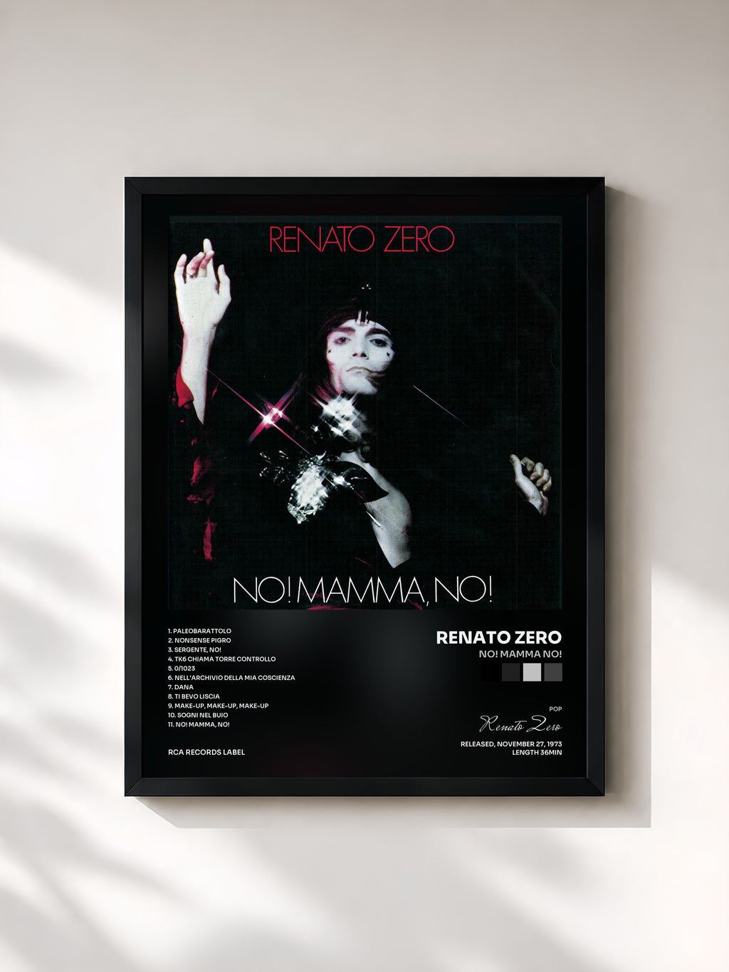 #noir Tableau de l'album No! Mamma No! de Renato Zero, cadre noir, imprimé et encadré en France