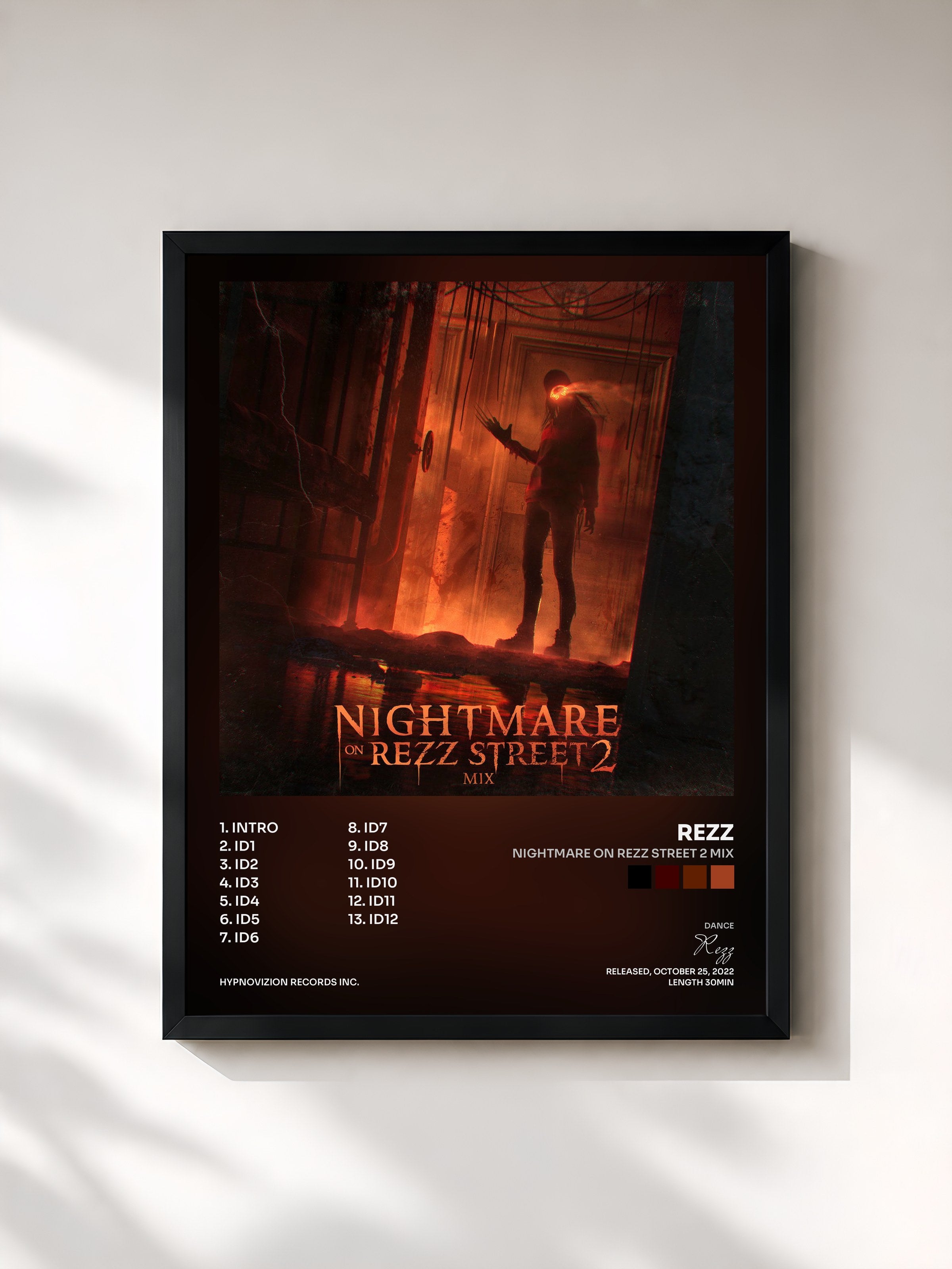 #noir Tableau de l'album Nightmare On Rezz Street 2 Mix de Rezz, cadre noir, imprimé et encadré en France