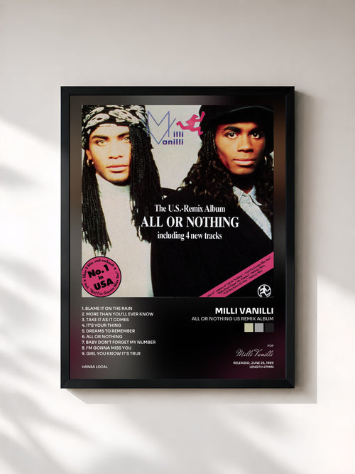 Milli Vanilli · All Or Nothing US Remix Album — Affiche encadrée