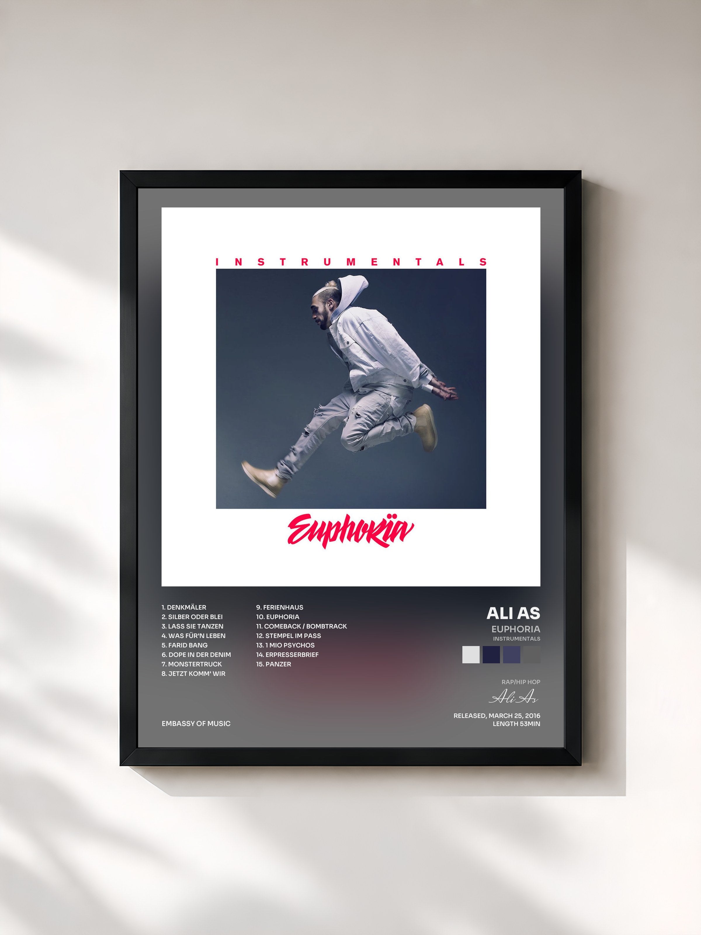 #noir Tableau de l'album Euphoria (Instrumentals) de Ali As, cadre noir, imprimé et encadré en France