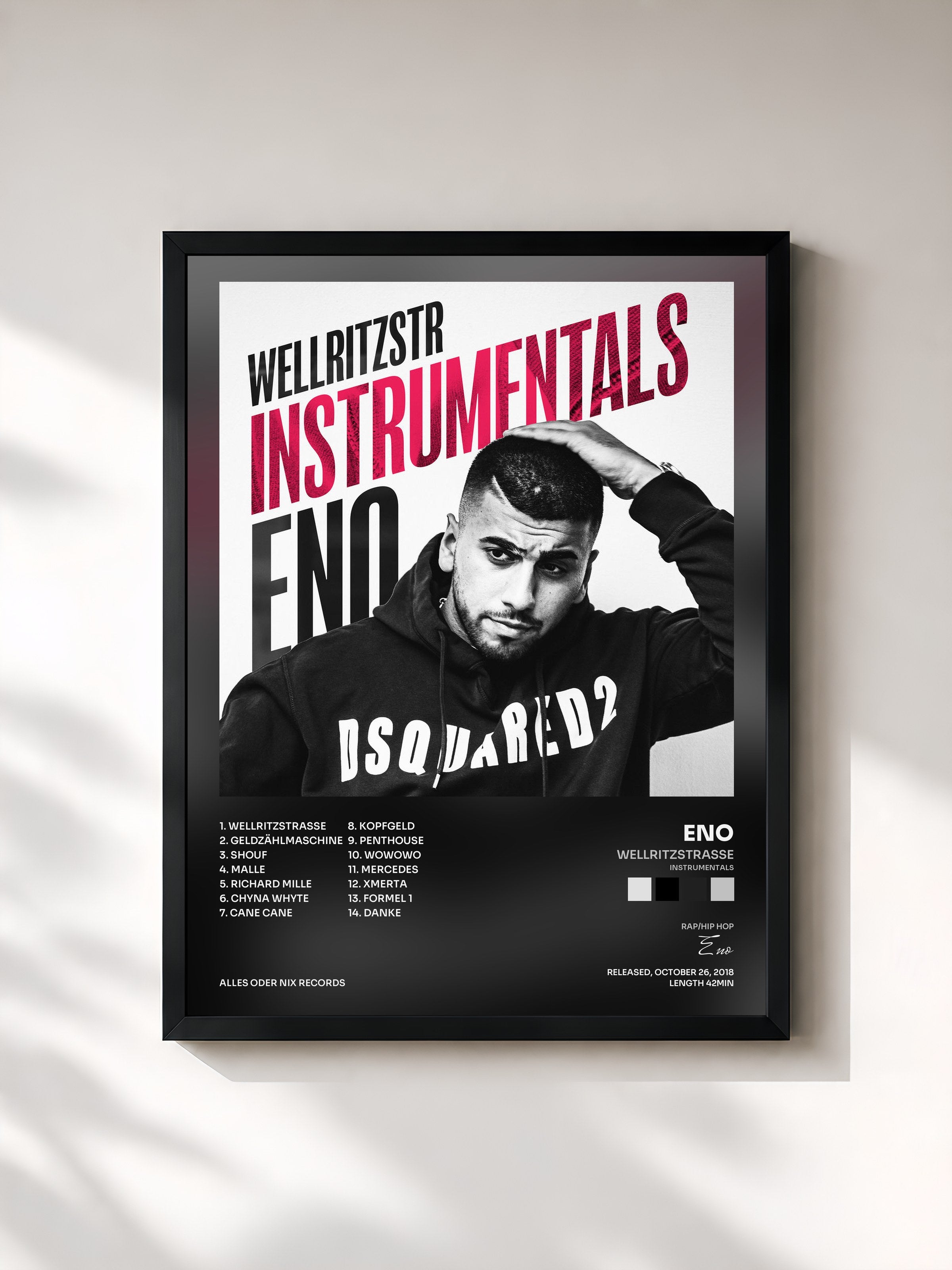 #noir Tableau de l'album Wellritzstrasse (Instrumentals) de Eno, cadre noir, imprimé et encadré en France