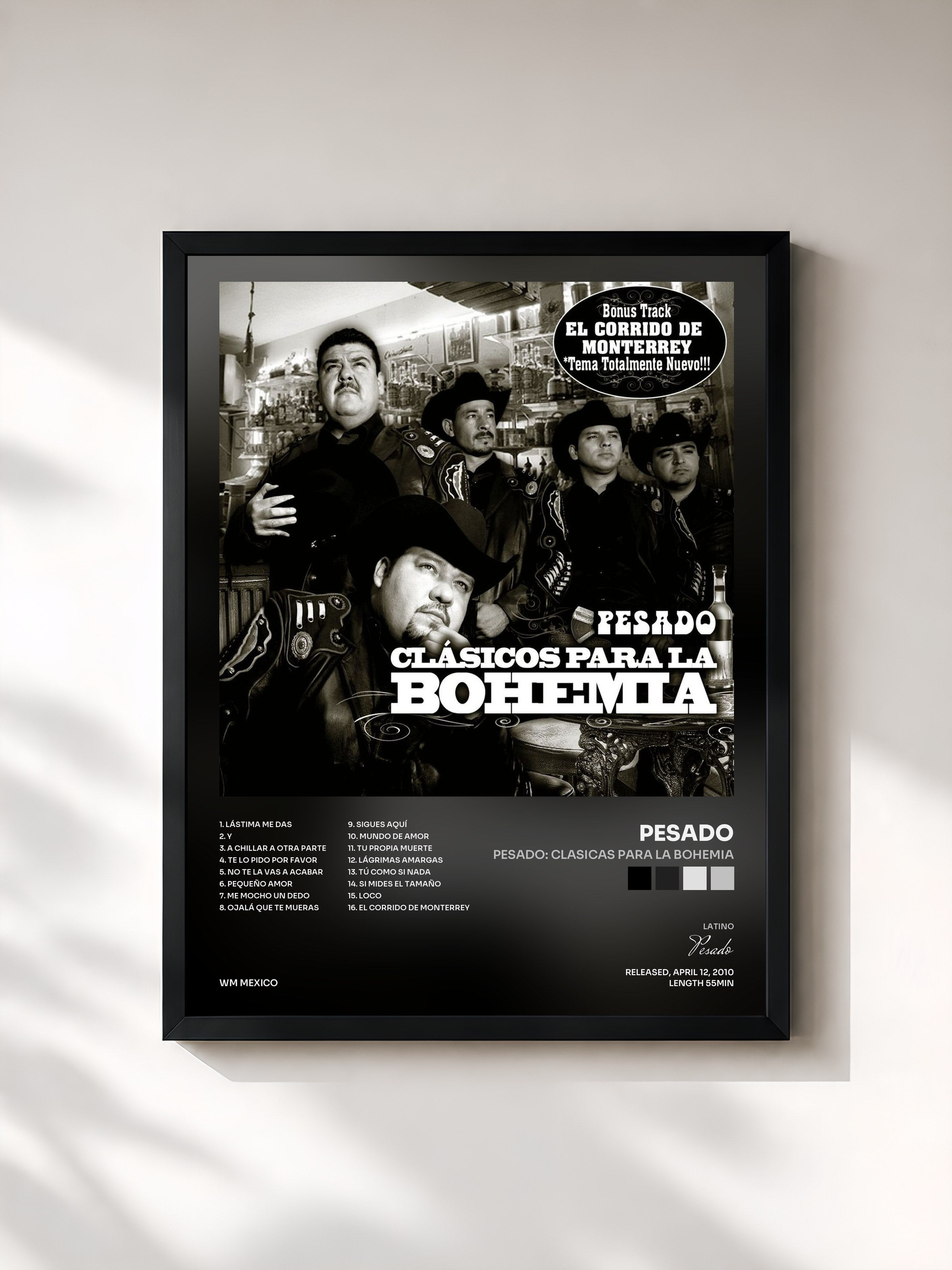 #noir Tableau de l'album Pesado: Clasicas para la Bohemia de Pesado, cadre noir, imprimé et encadré en France