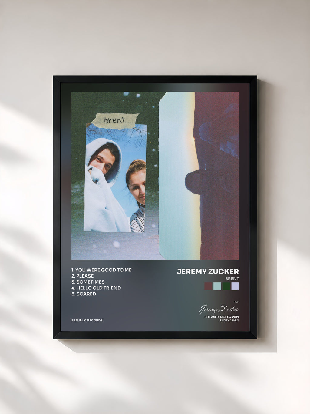 #noir Tableau de l'album brent de Jeremy Zucker, cadre noir, imprimé et encadré en France