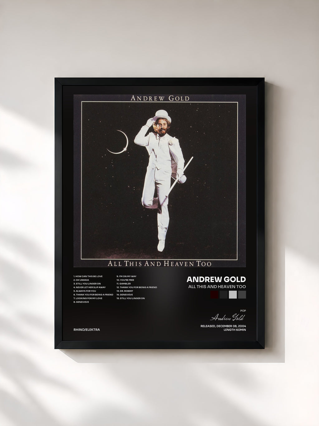 #noir Tableau de l'album All This and Heaven Too de Andrew Gold, cadre noir, imprimé et encadré en France