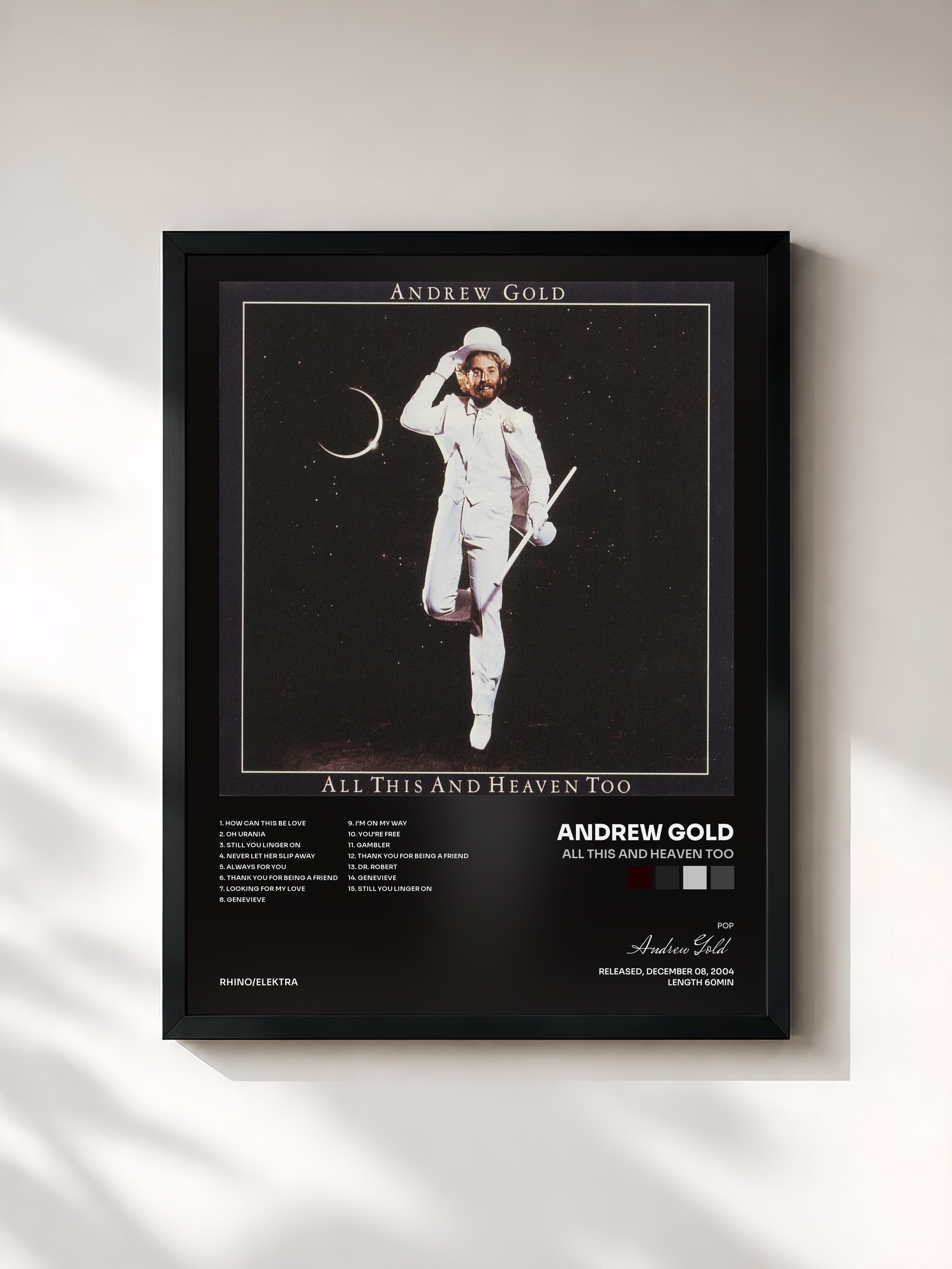 #noir Tableau de l'album All This and Heaven Too de Andrew Gold, cadre noir, imprimé et encadré en France