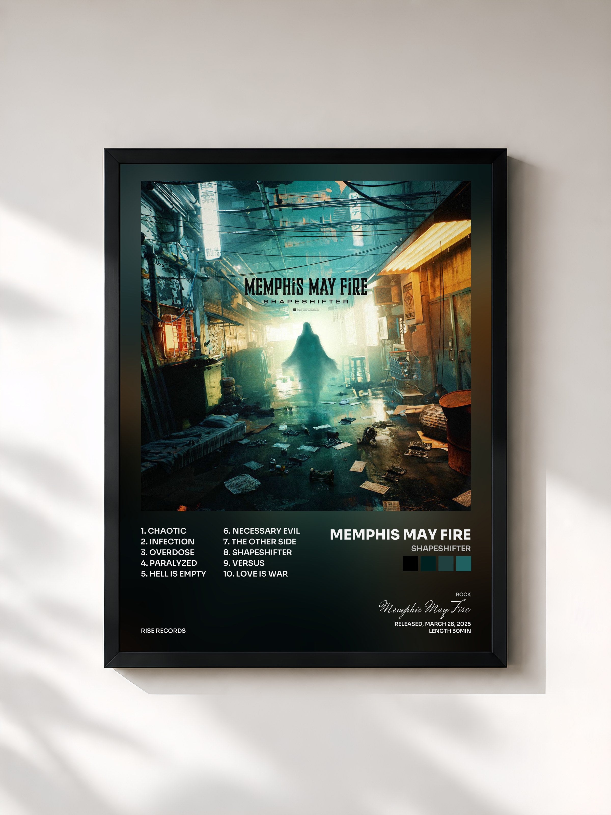 #noir Tableau de l'album Shapeshifter de Memphis May Fire, cadre noir, imprimé et encadré en France