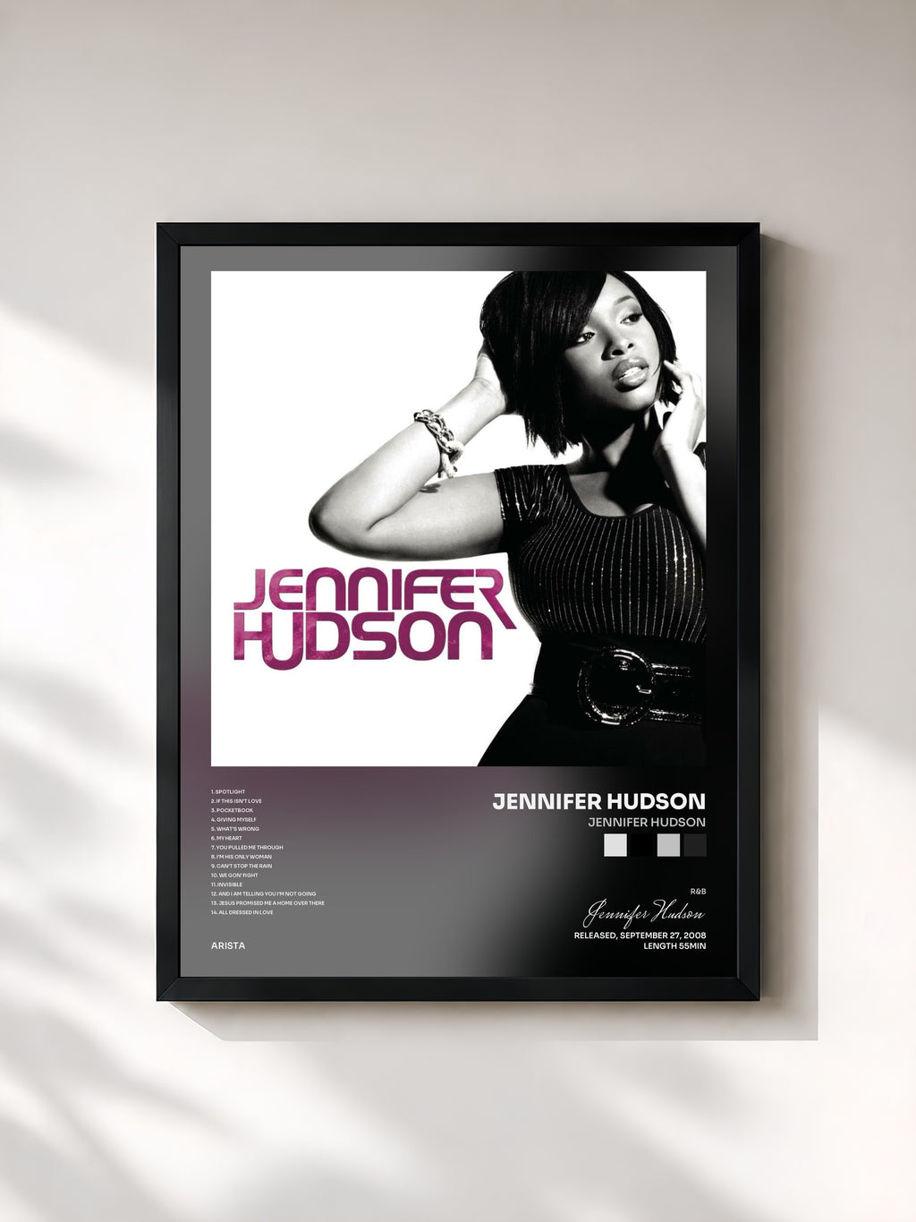 #noir Tableau de l'album Jennifer Hudson de Jennifer Hudson, cadre noir, imprimé et encadré en France