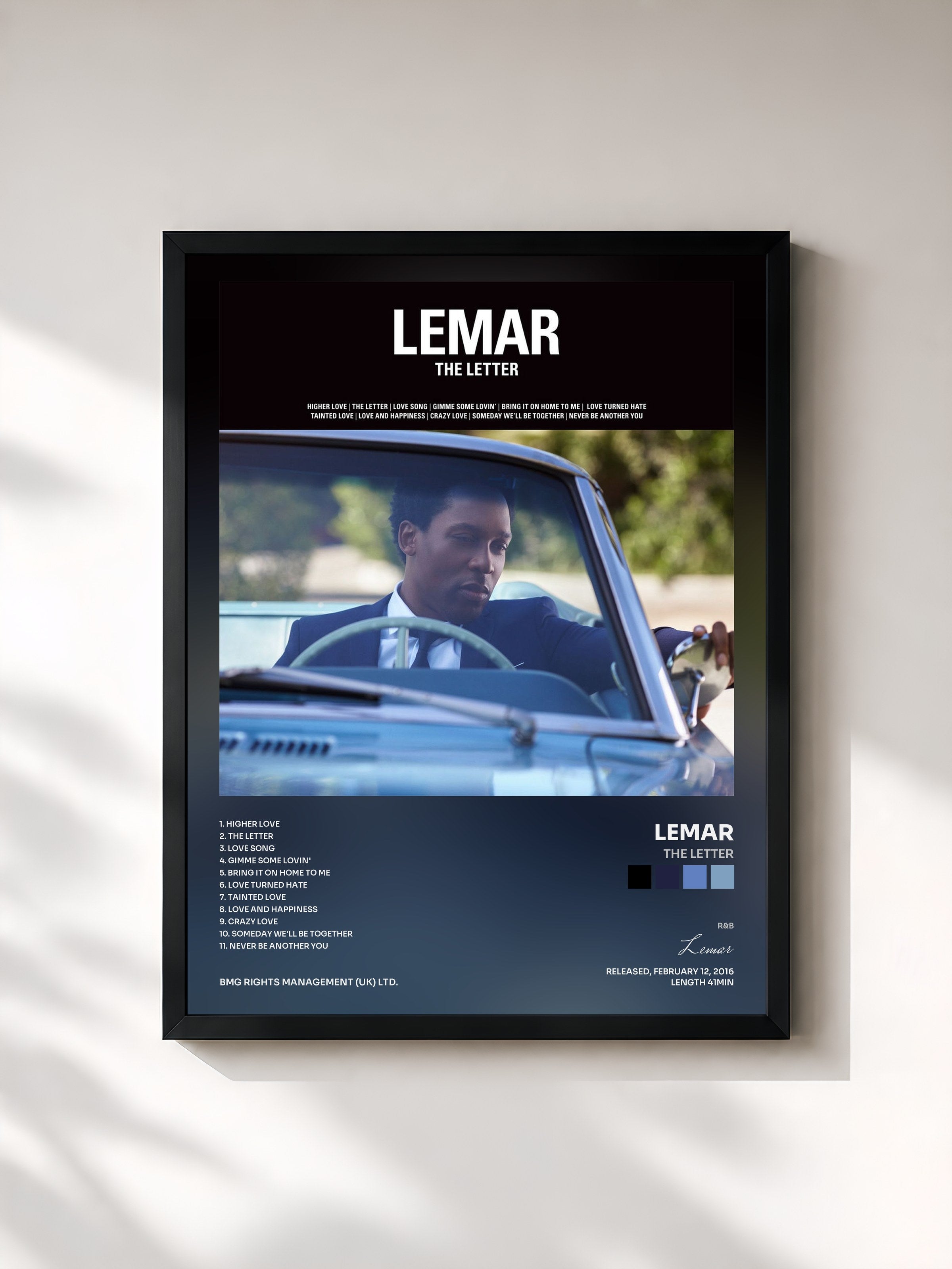 #noir Tableau de l'album The Letter de Lemar, cadre noir, imprimé et encadré en France